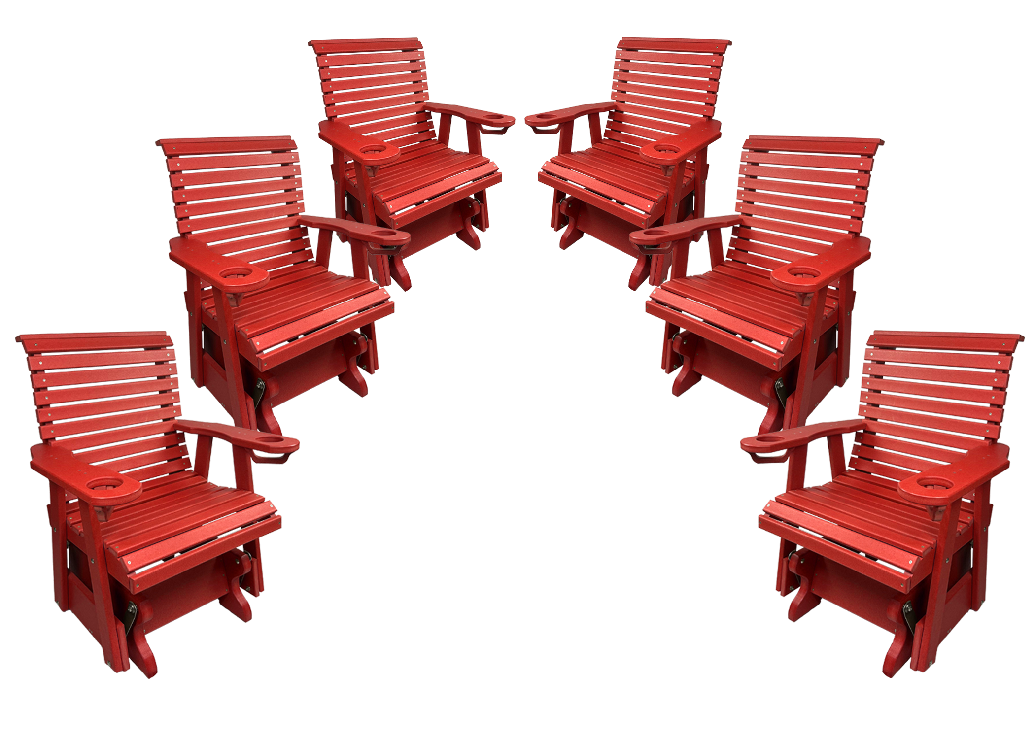 Set of 6 - Rolled Back Single Gliders With Built In Cup Holders