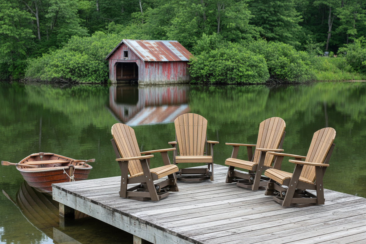 3-Piece Adirondack Swivel Gliders With Two Tier End Table