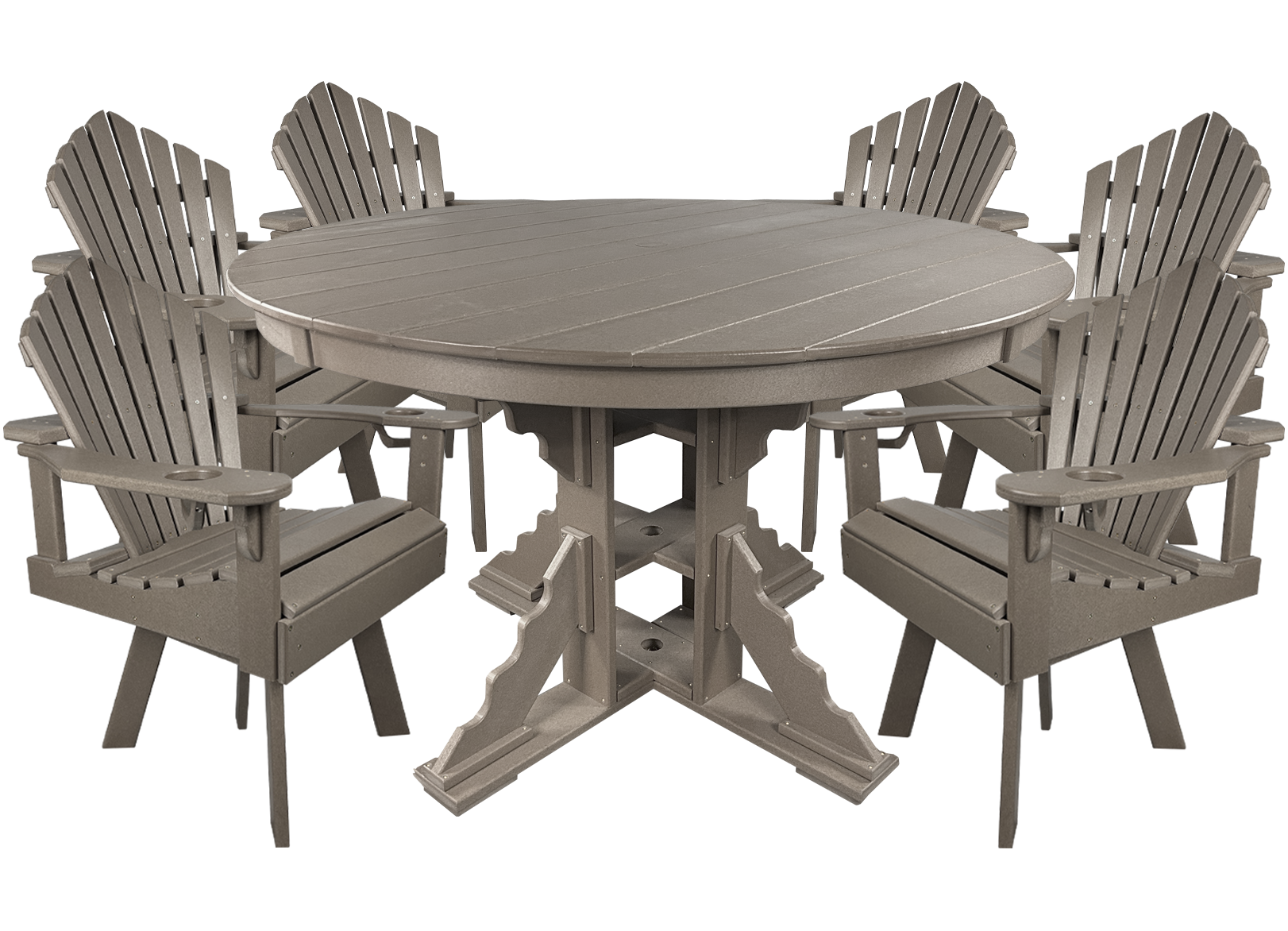 7-Piece 60”rd. Bridgewater Swivel Dining Set With Built In Cupholders