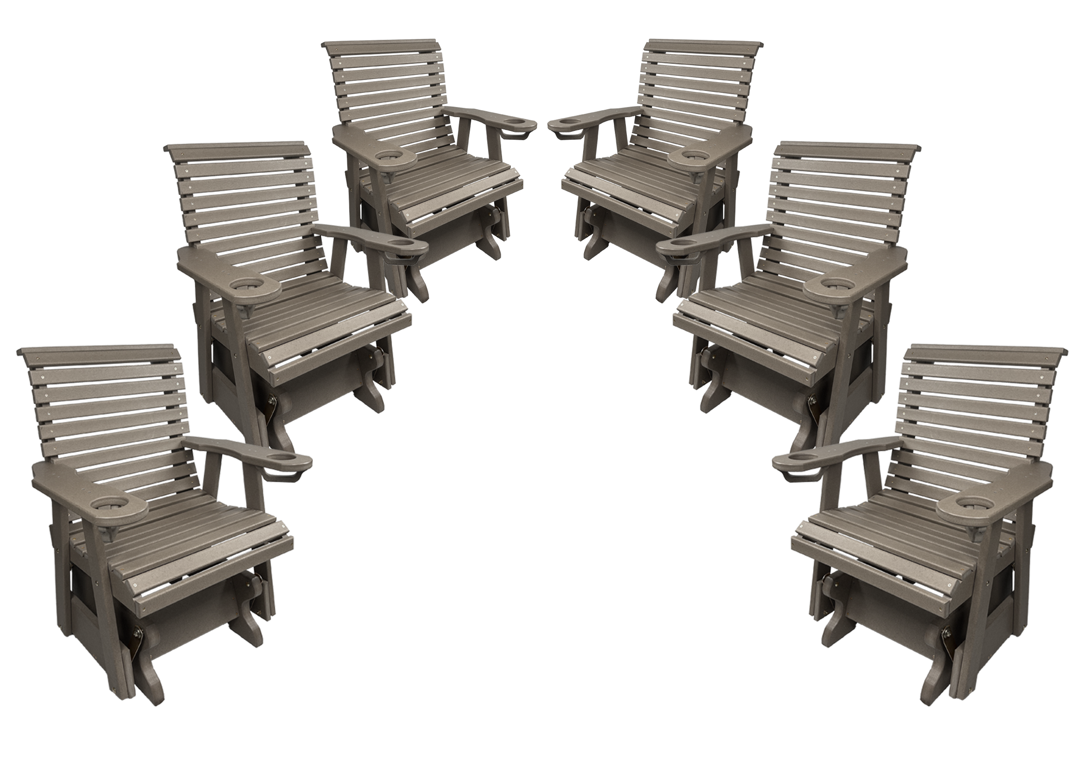 Set of 6 - Rolled Back Single Gliders With Built In Cup Holders