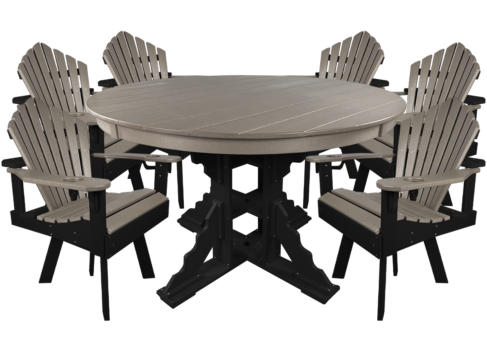 7-Piece 60”rd. Bridgewater Swivel Dining Set With Built In Cupholders