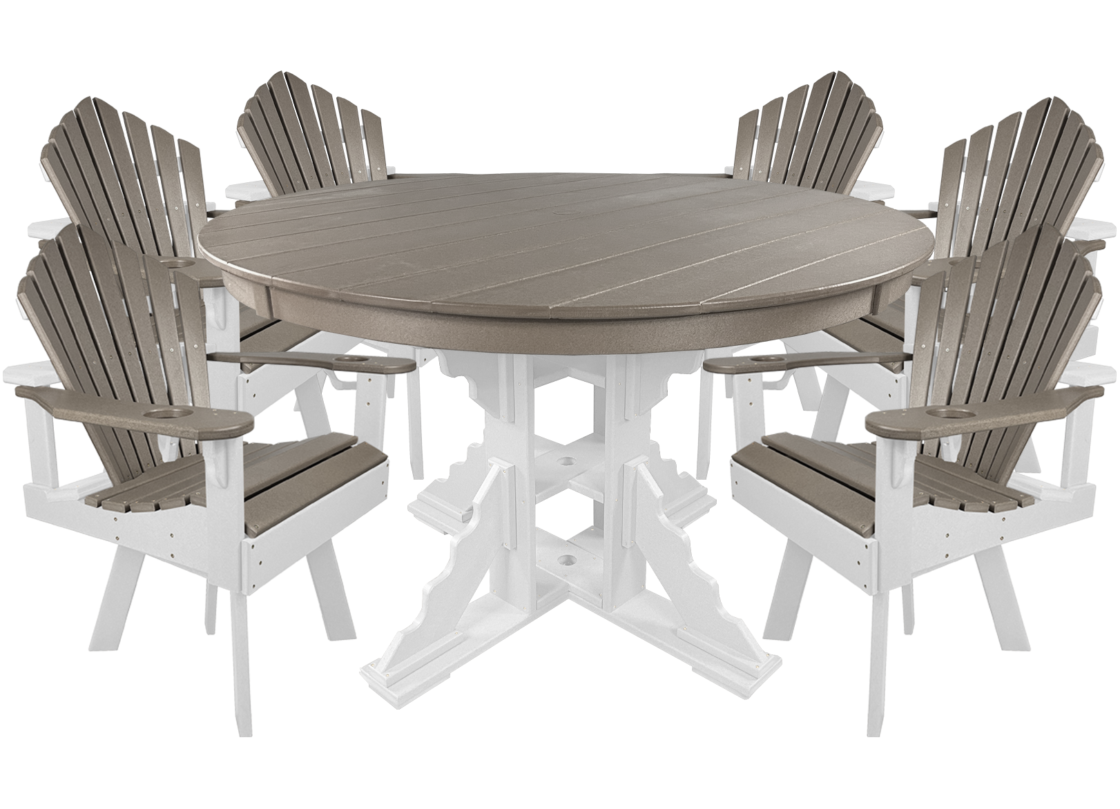 7-Piece 60”rd. Bridgewater Swivel Dining Set With Built In Cupholders