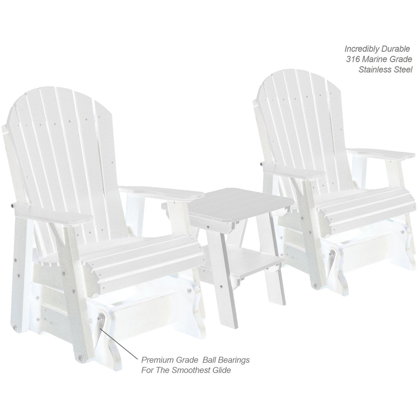 Set of 2 Adirondack Single Gliders With Two Tier End Table