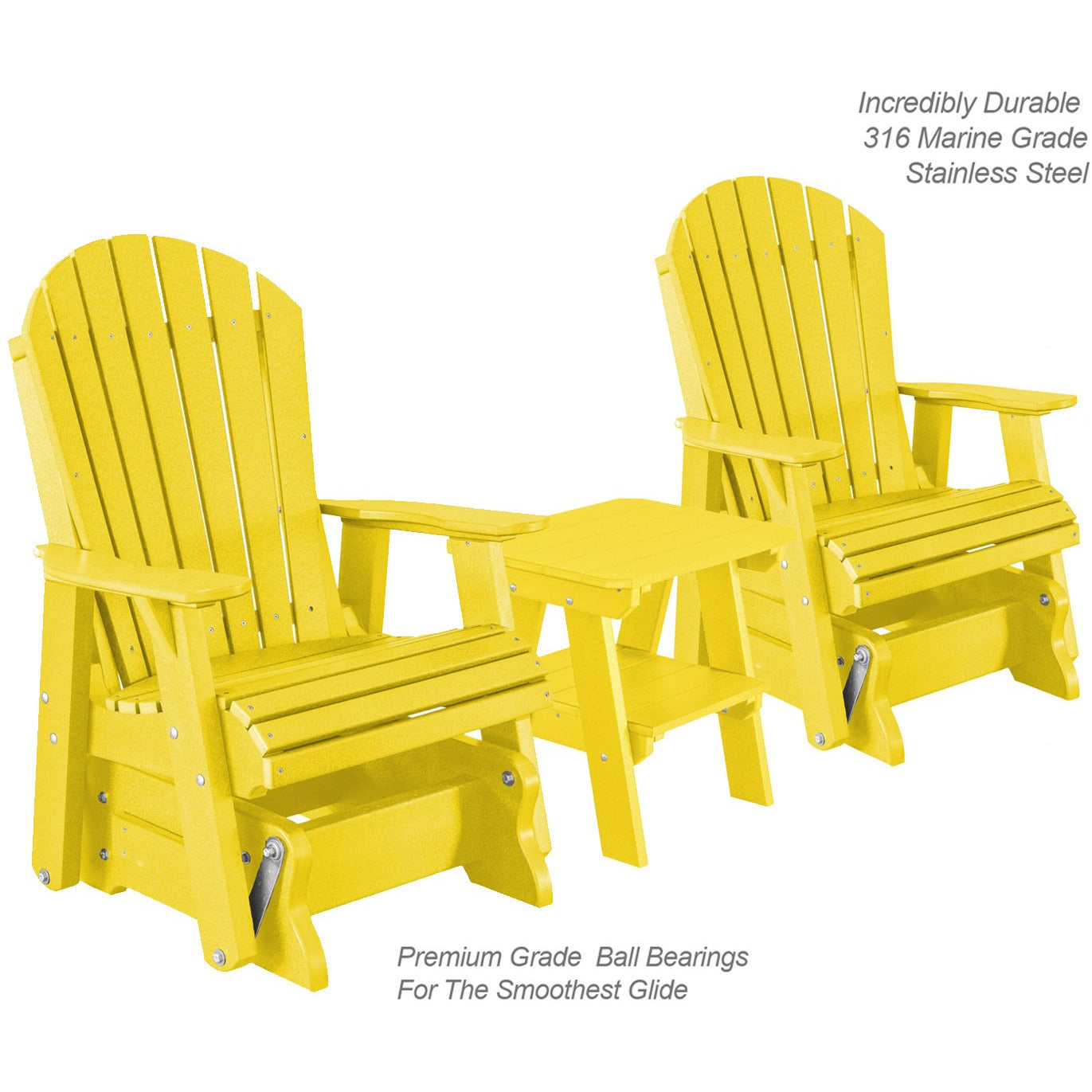 Set of 2 Adirondack Single Gliders With Two Tier End Table