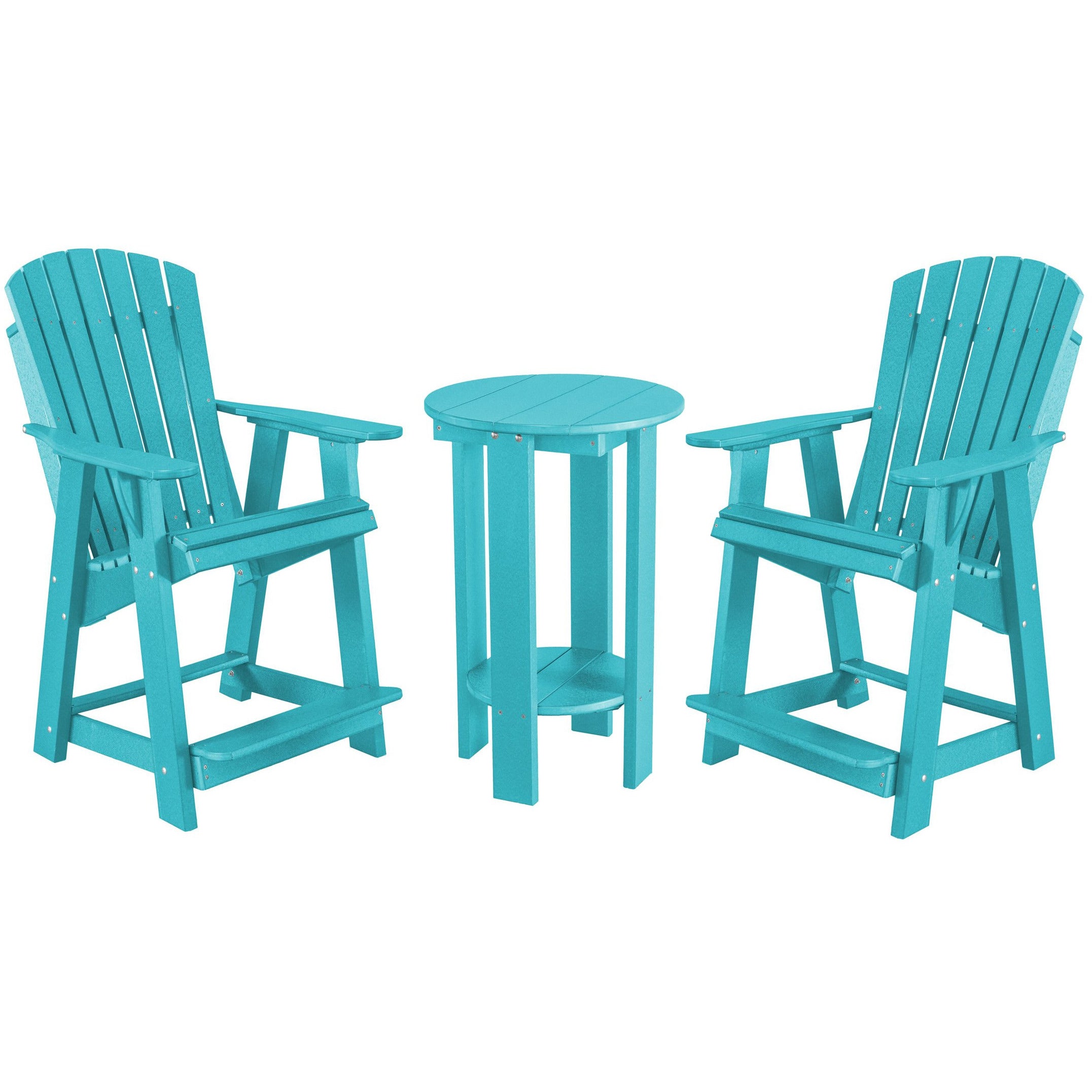 aruba blue three piece richmond adirondack counter and table bistro set