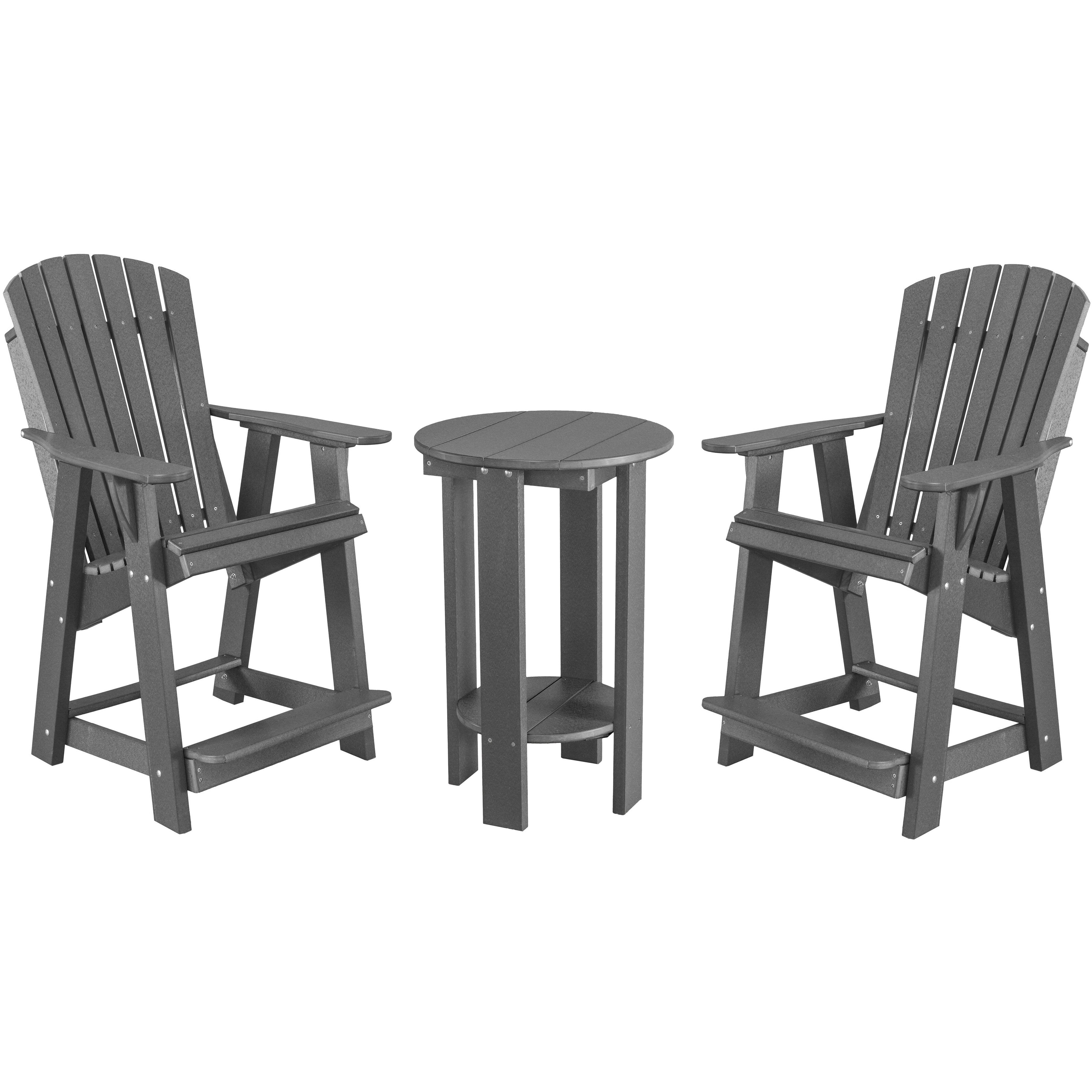 charcoal grey three piece richmond adirondack counter and table bistro set
