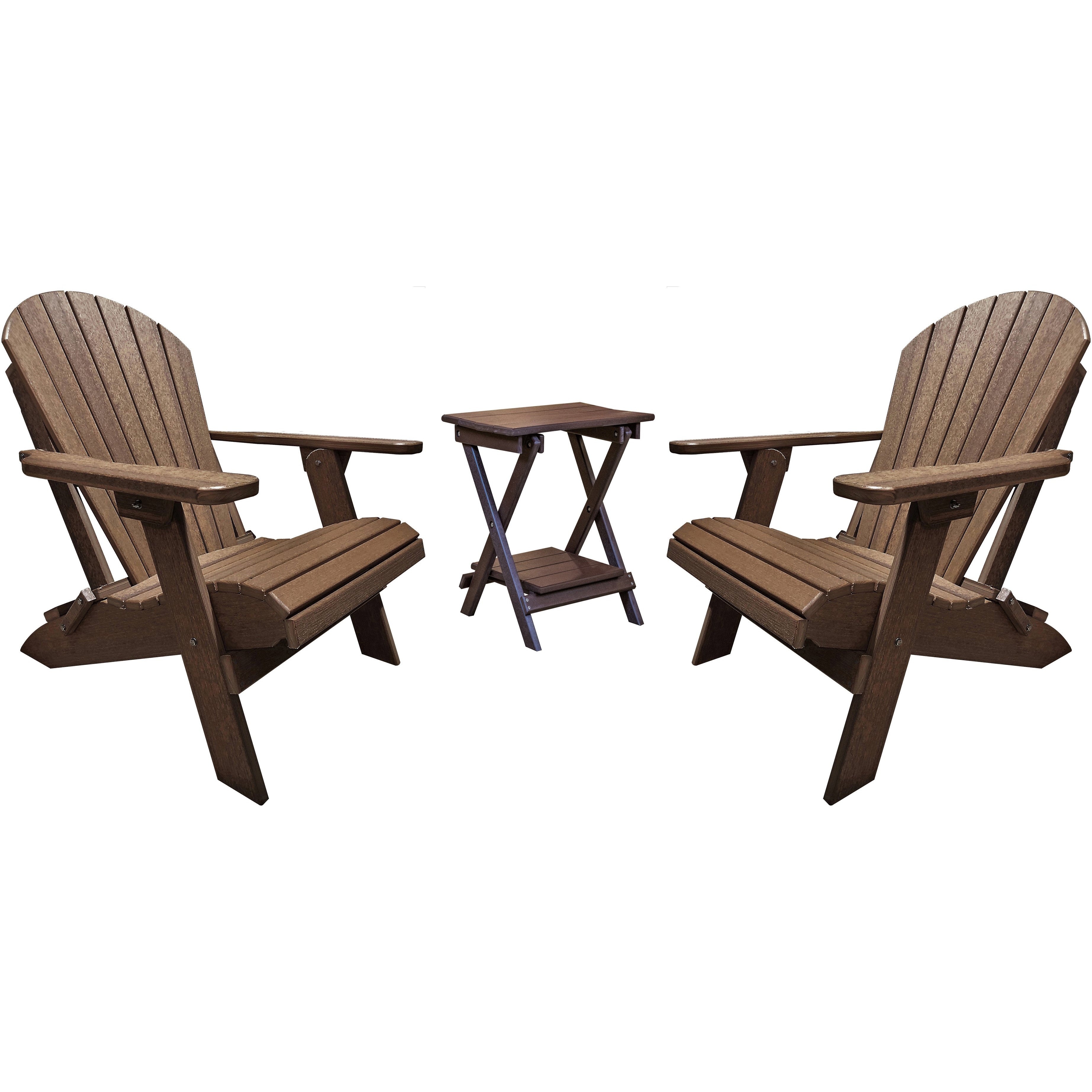 Set of 2 Folding Adirondack Chairs King Size + 1 Folding Side Table With Removable Tray
