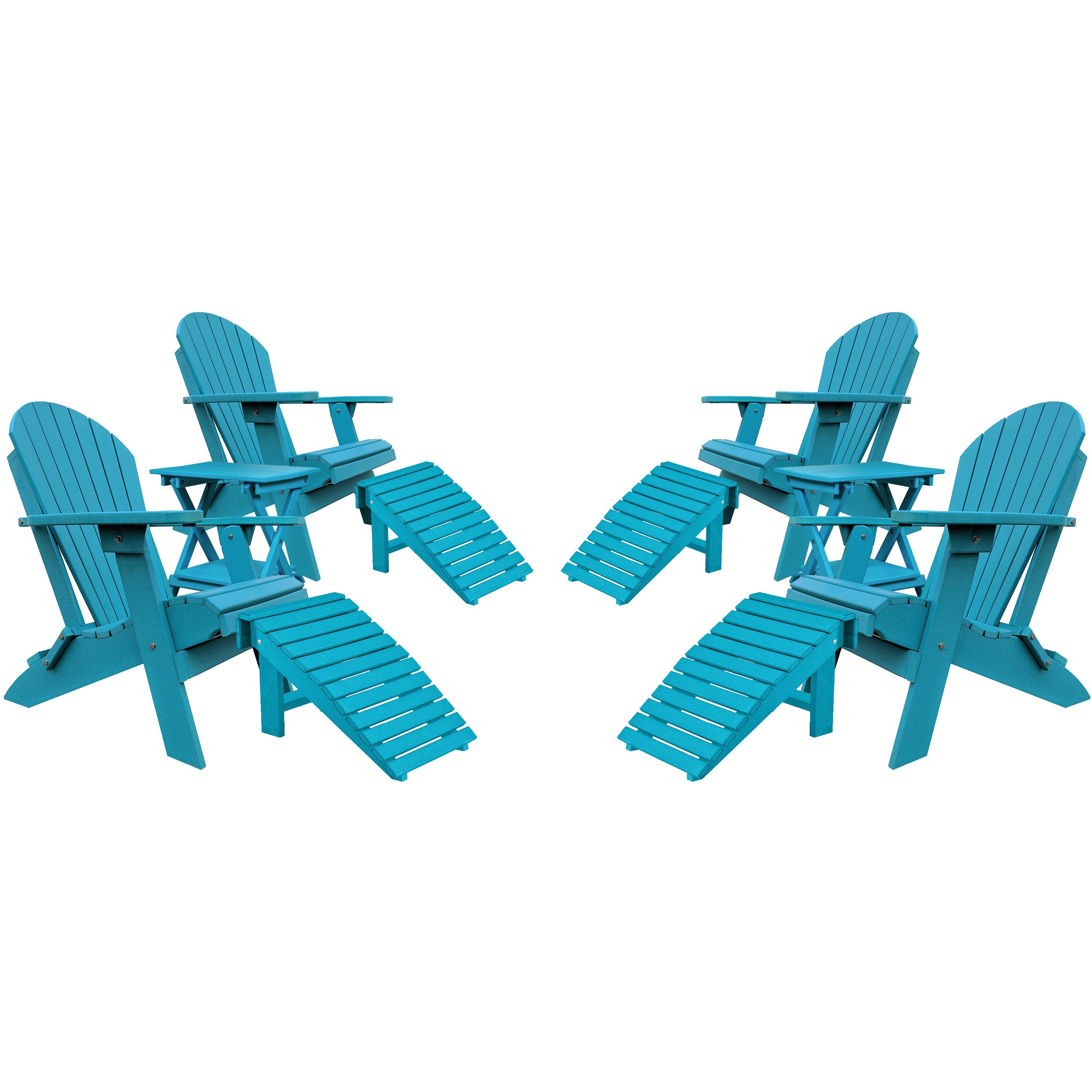 Set of 4 Folding Adirondack Chairs King Size - 4 Folding Ottomans and 2 Folding Side Tables