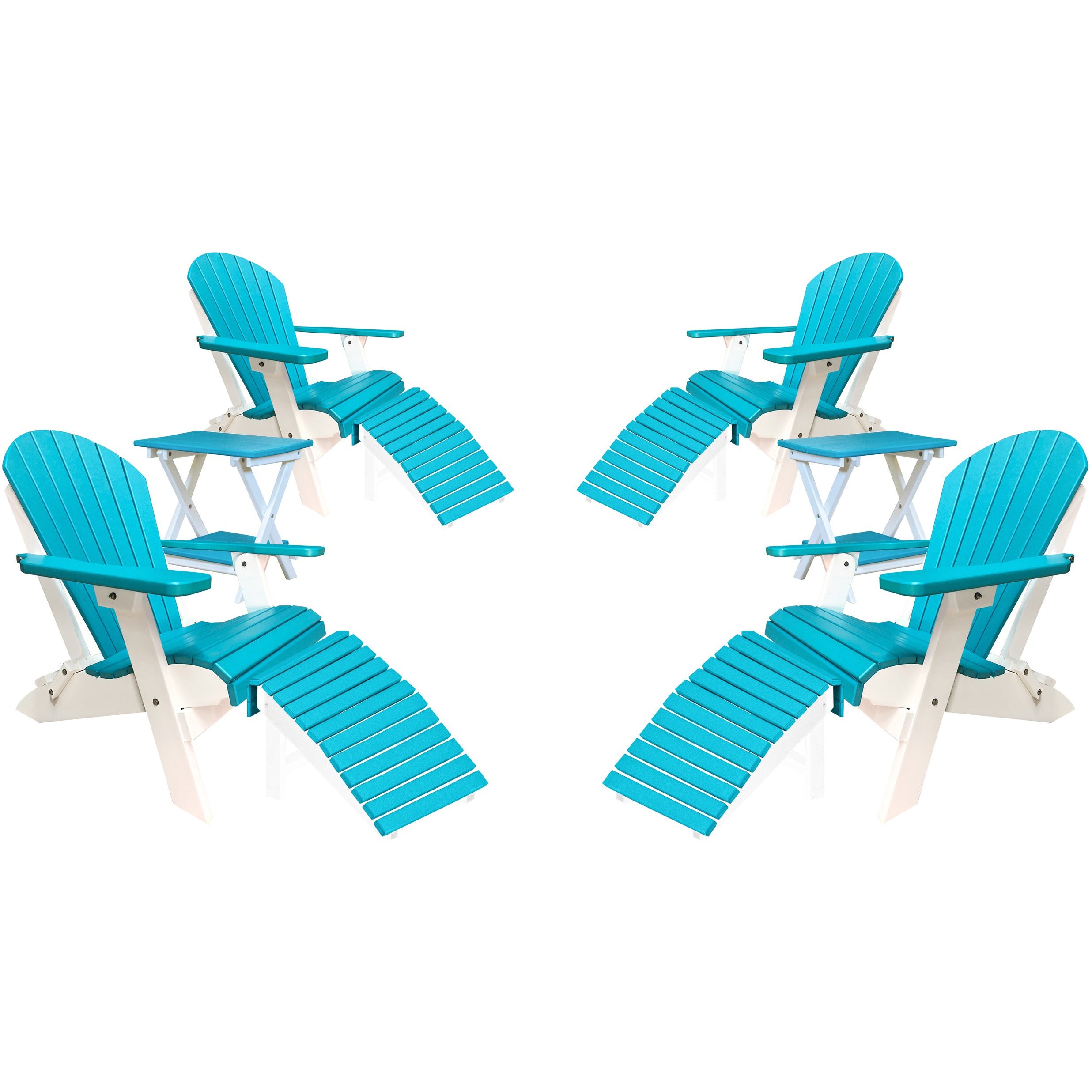Set of 4 Folding Adirondack Chairs King Size - 4 Folding Ottomans and 2 Folding Side Tables