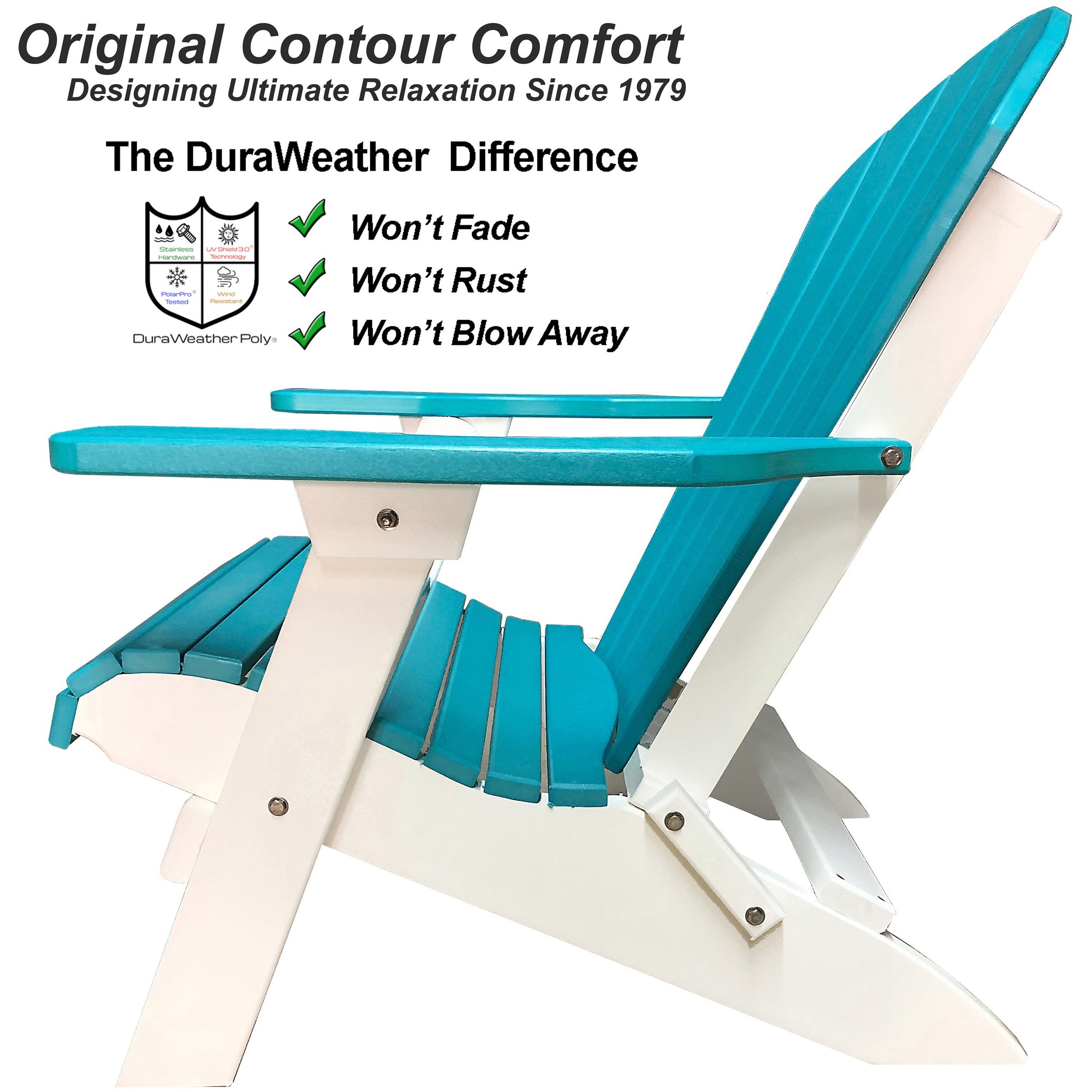 DuraWeather Poly® King Size Folding Adirondack Chair - (Aruba Blue on White)