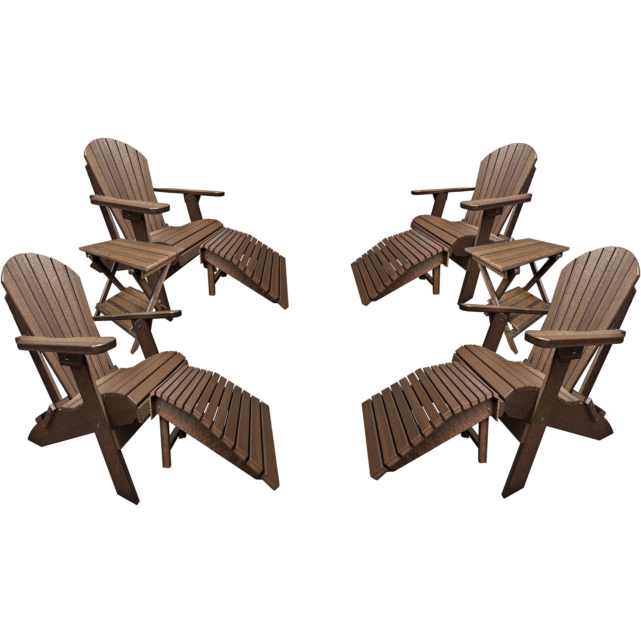 Set of 4 Folding Adirondack Chairs King Size - 4 Folding Ottomans and 2 Folding Side Tables