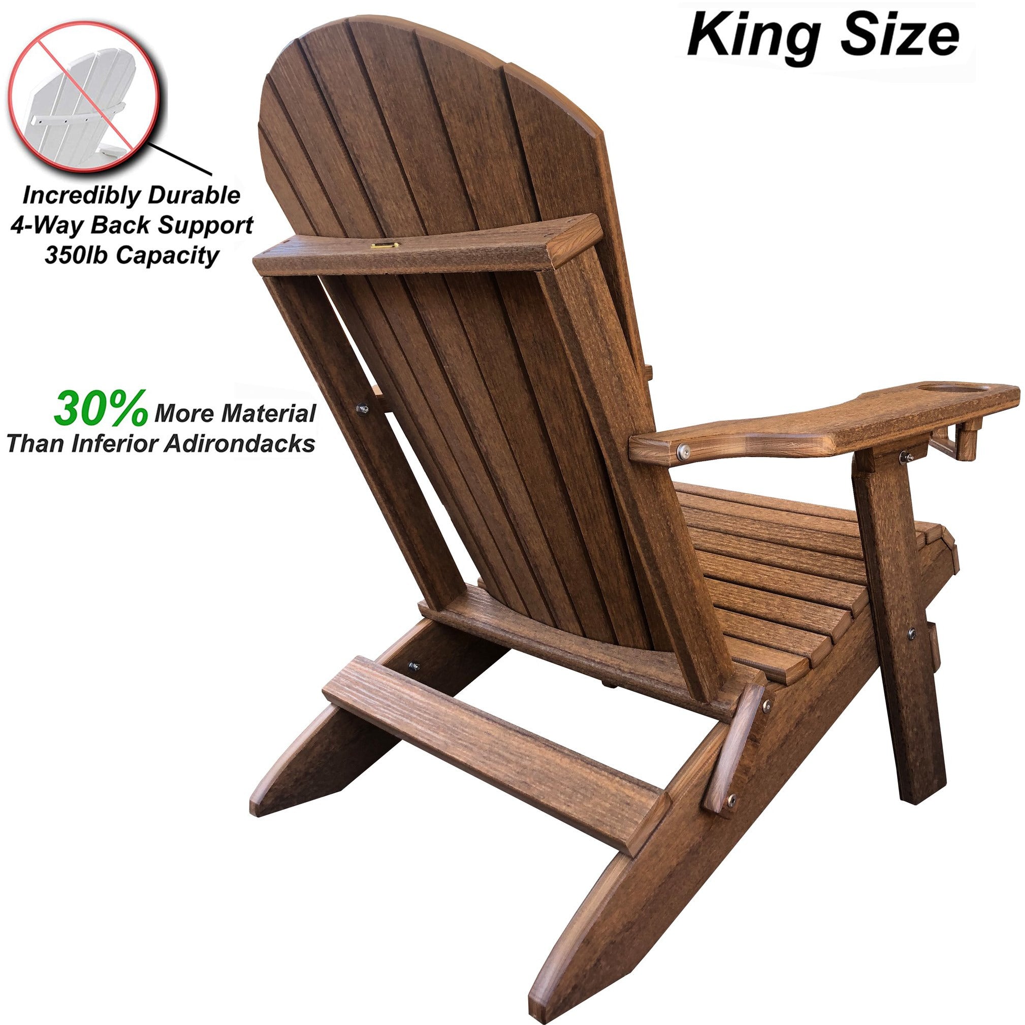 Set of 2 - Unwind Edition King Size Folding Adirondack Chairs With Built In Cupholders + 1 Folding End Table With Removable Tray