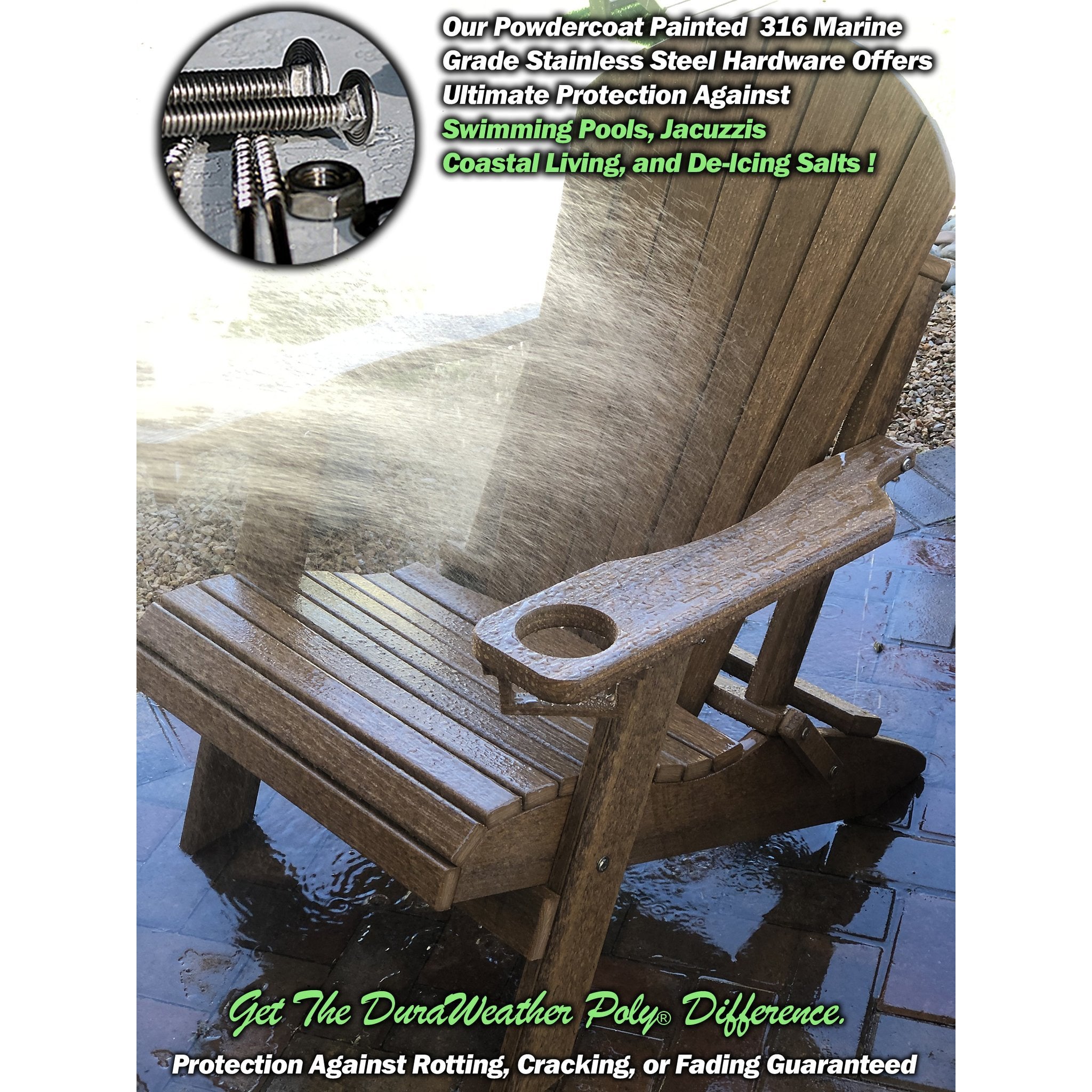 Set of 2 - Unwind Edition King Size Folding Adirondack Chairs With Built In Cupholders + 1 Folding End Table With Removable Tray