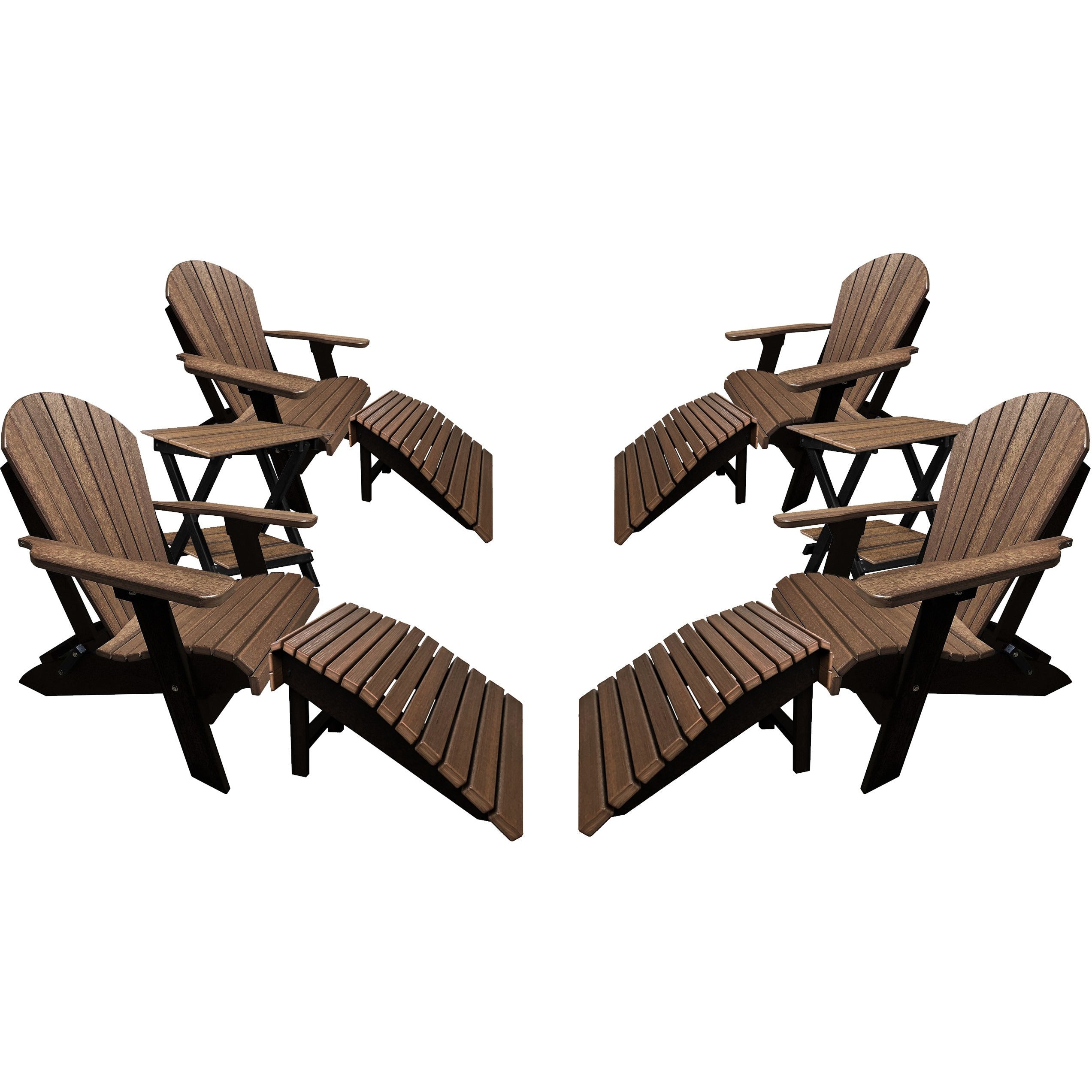 Set of 4 Folding Adirondack Chairs King Size - 4 Folding Ottomans and 2 Folding Side Tables