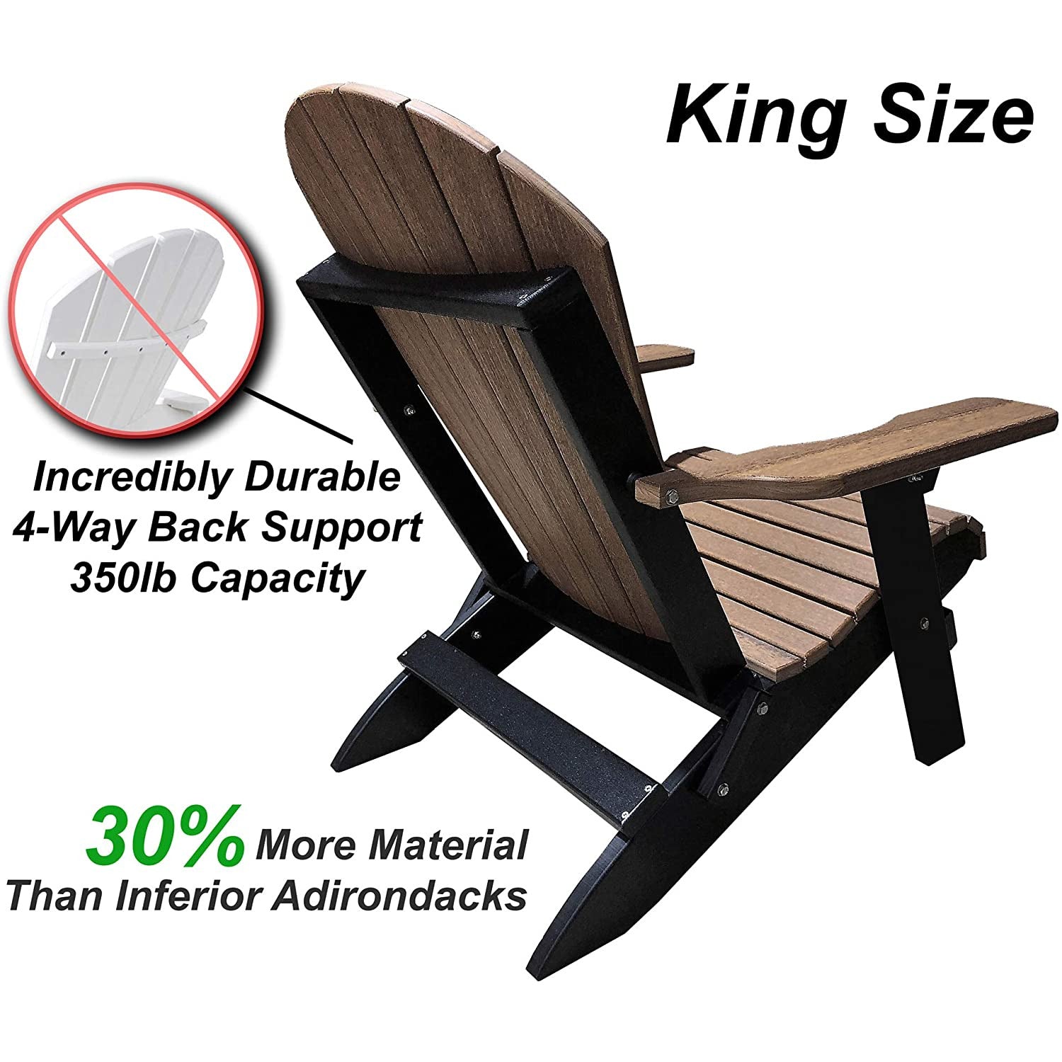 Set of 2 Folding Adirondack Chairs King Size + 1 Folding Side Table With Removable Tray
