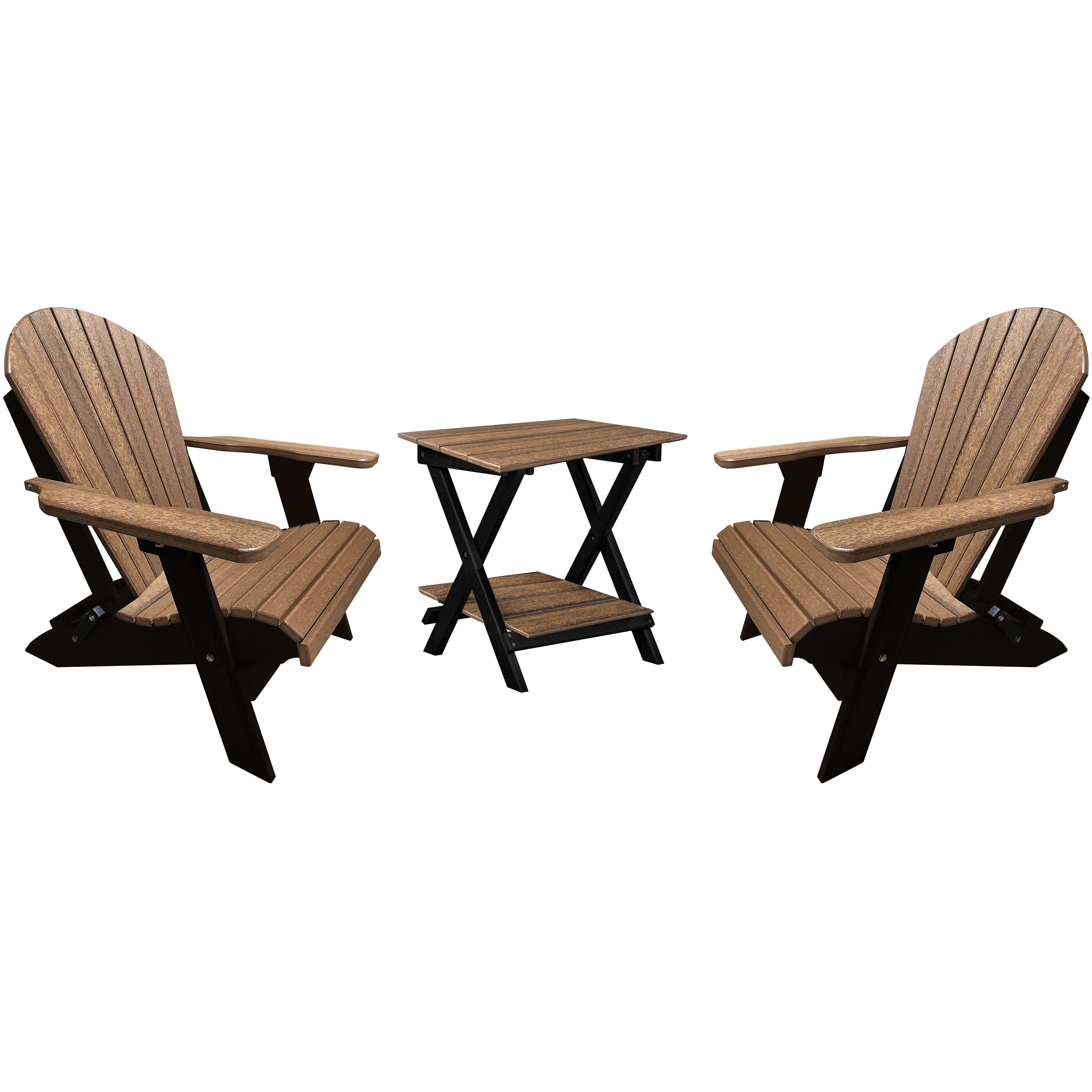 Set of 2 Folding Adirondack Chairs King Size + 1 Folding Side Table With Removable Tray