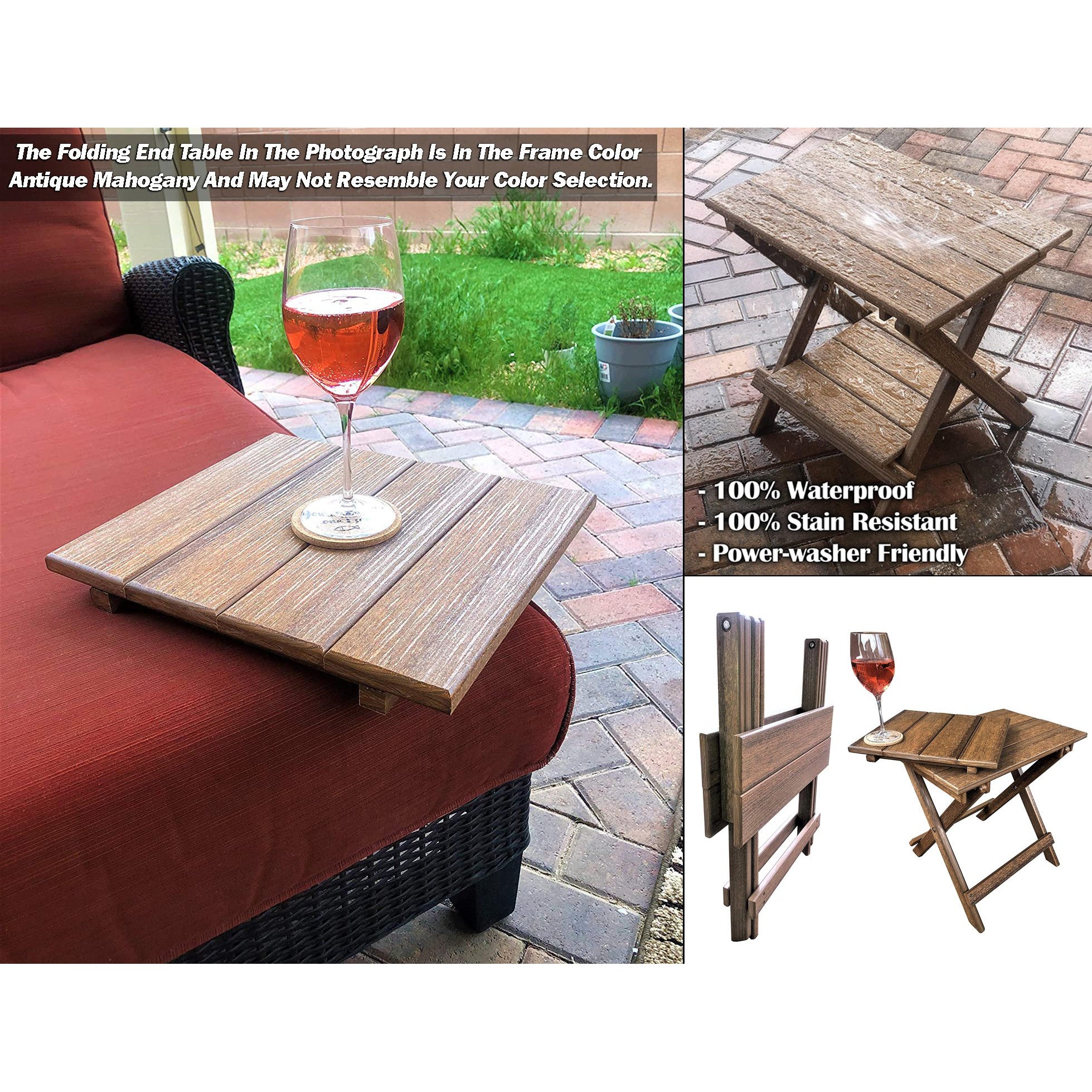 Set of 2 Folding Adirondack Chairs King Size + 1 Folding Side Table With Removable Tray