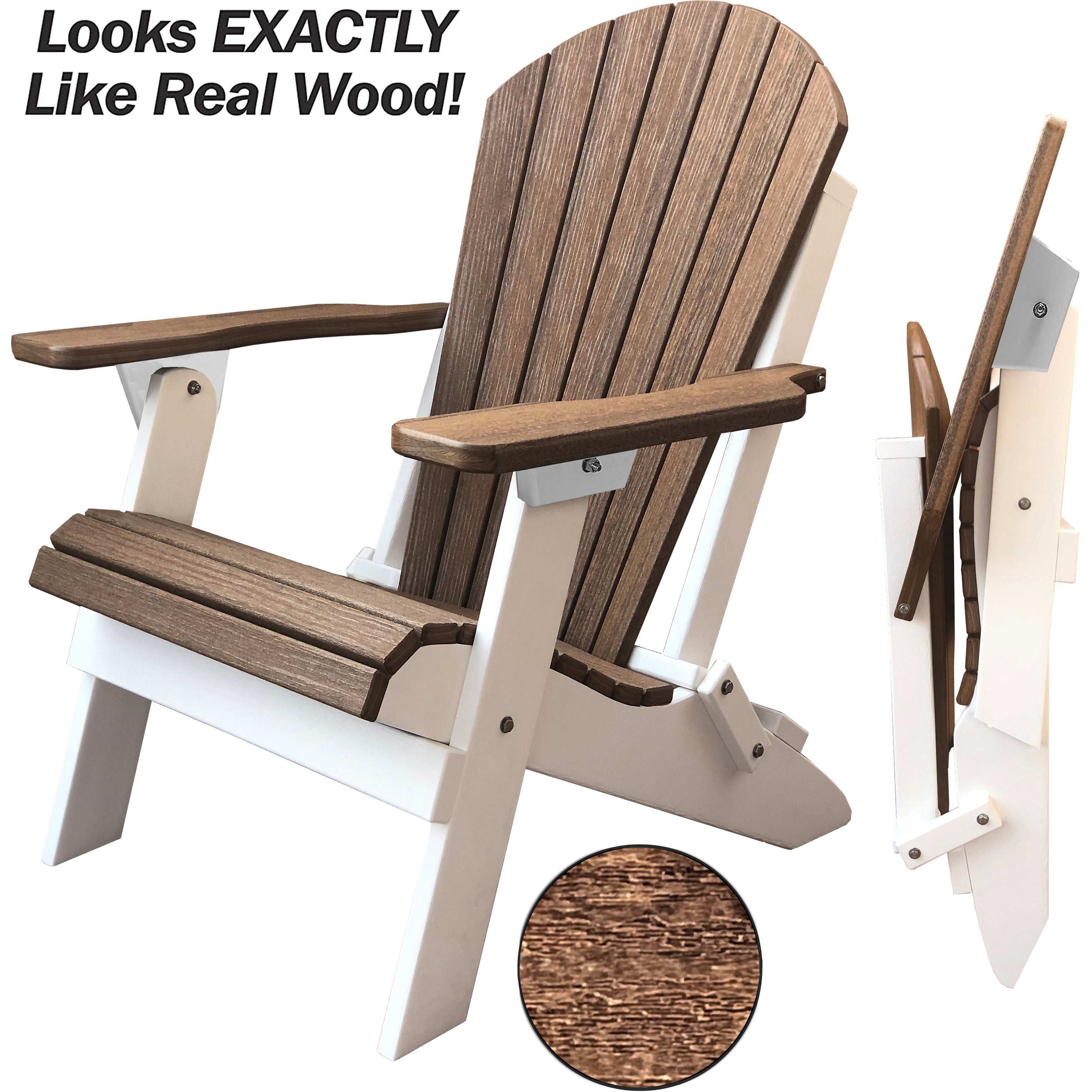 Set of 4 Folding Adirondack Chairs King Size - 4 Folding Ottomans and 2 Folding Side Tables
