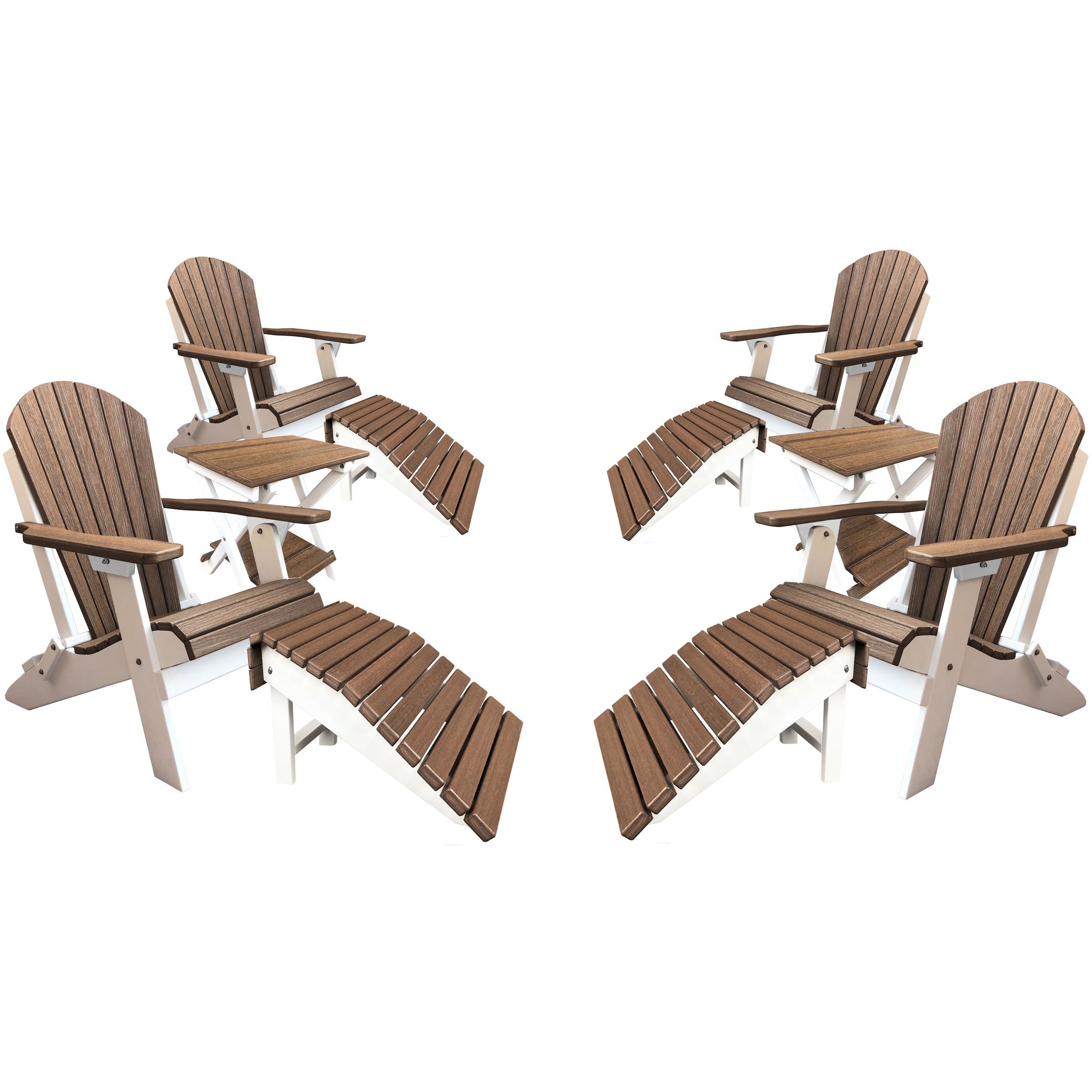 Set of 4 Folding Adirondack Chairs King Size - 4 Folding Ottomans and 2 Folding Side Tables