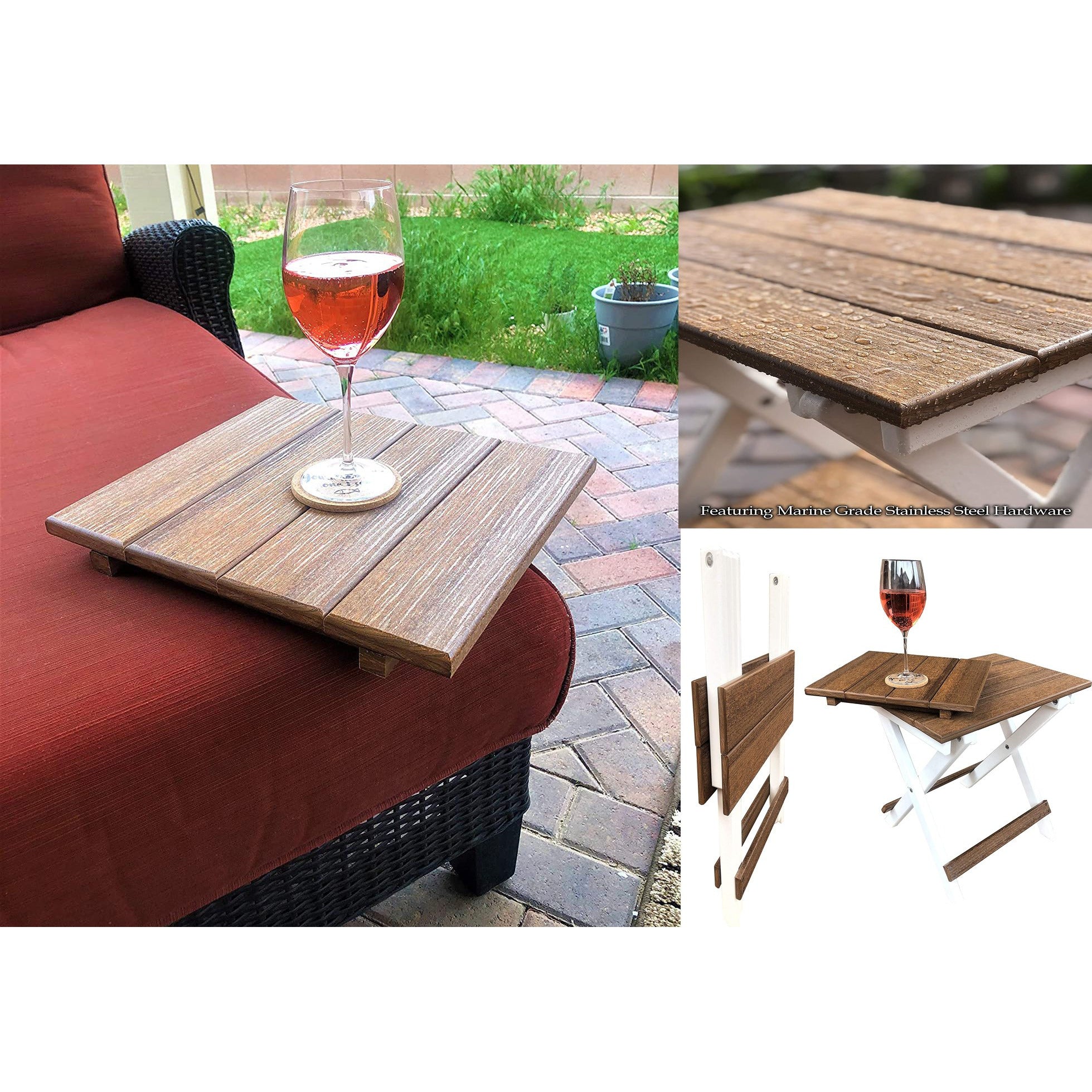 Set of 2 Folding Adirondack Chairs King Size + 1 Folding Side Table With Removable Tray