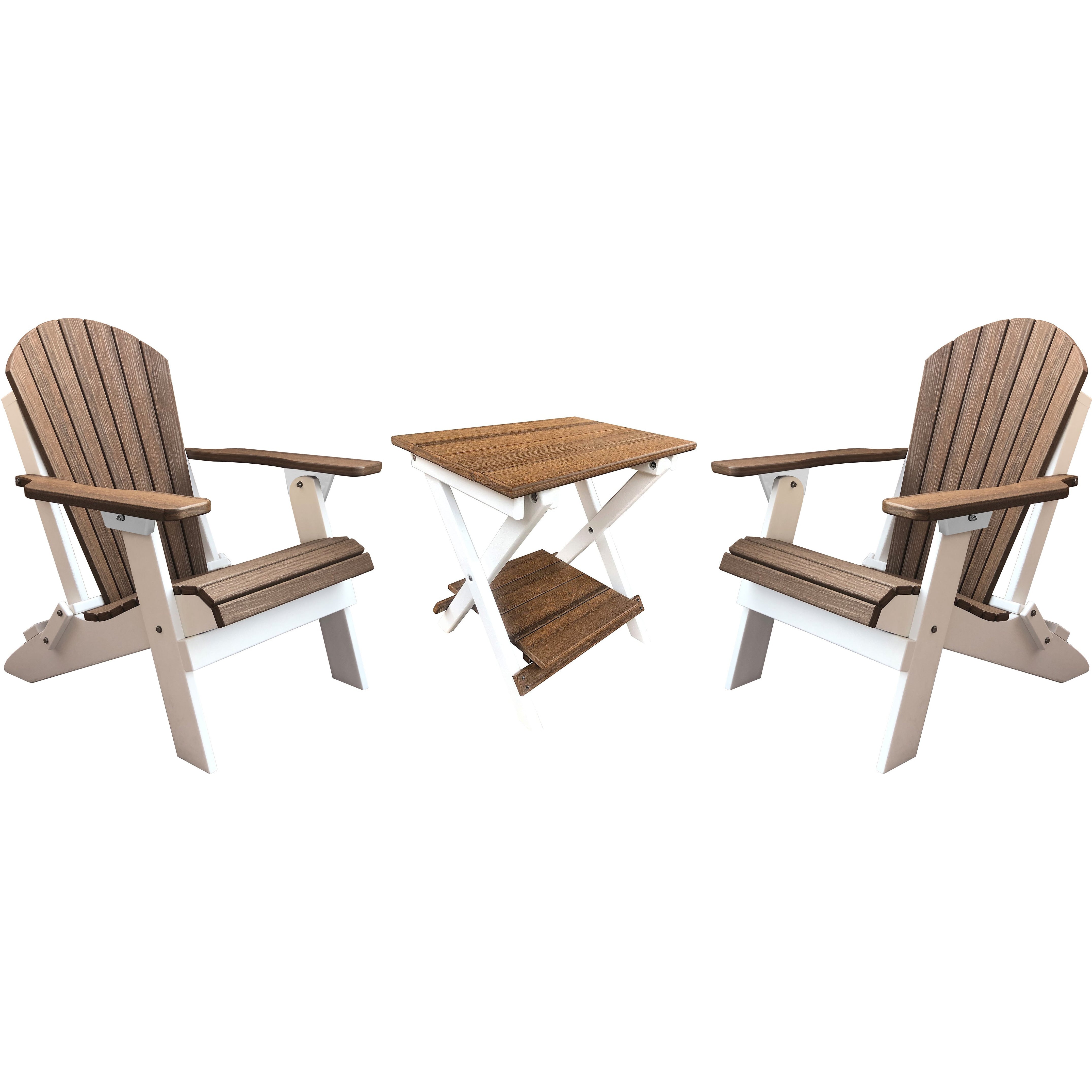 Set of 2 Folding Adirondack Chairs King Size + 1 Folding Side Table With Removable Tray