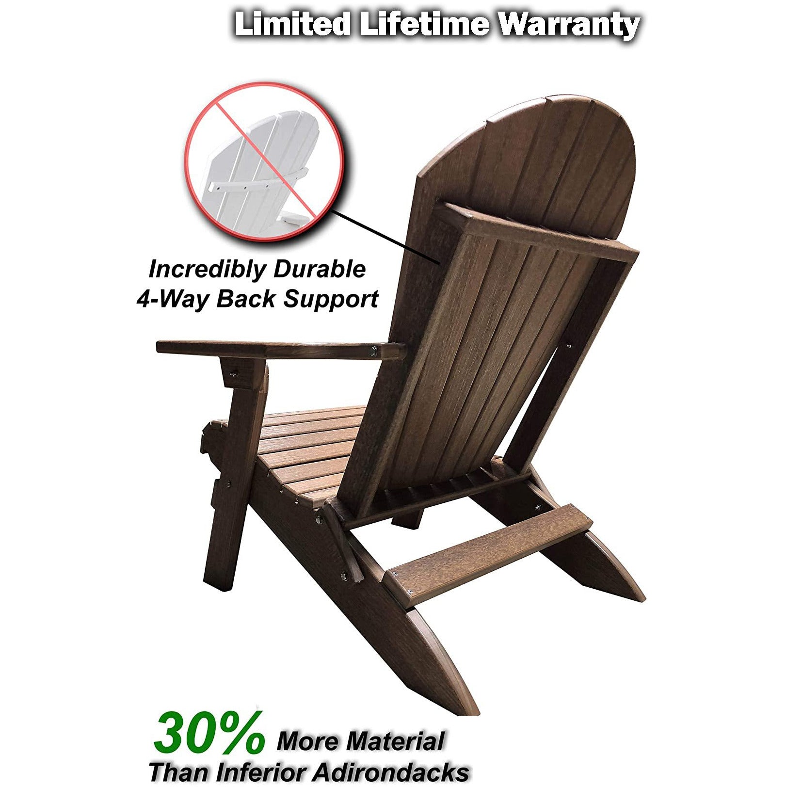 Set of 2 Folding Adirondack Chairs King Size + 1 Folding Side Table With Removable Tray