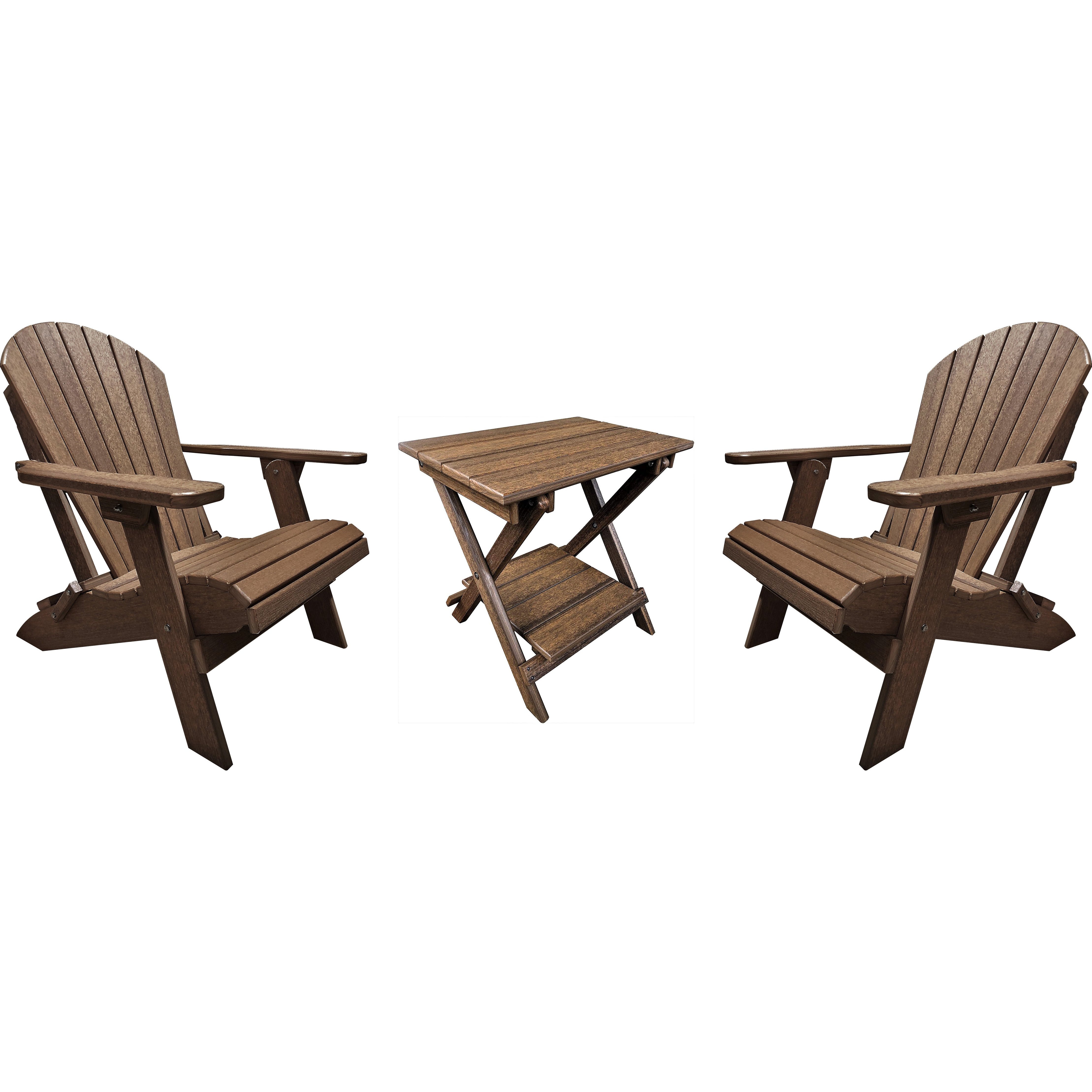DURAWEATHER POLY® Set of 2 Folding Adirondack Chairs King Size + 1 Folding Side Table With Removable Tray