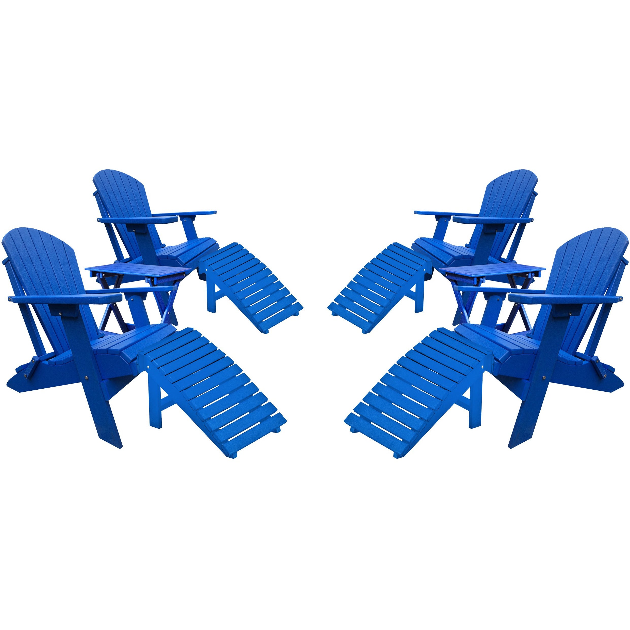 Set of 4 Folding Adirondack Chairs King Size - 4 Folding Ottomans and 2 Folding Side Tables