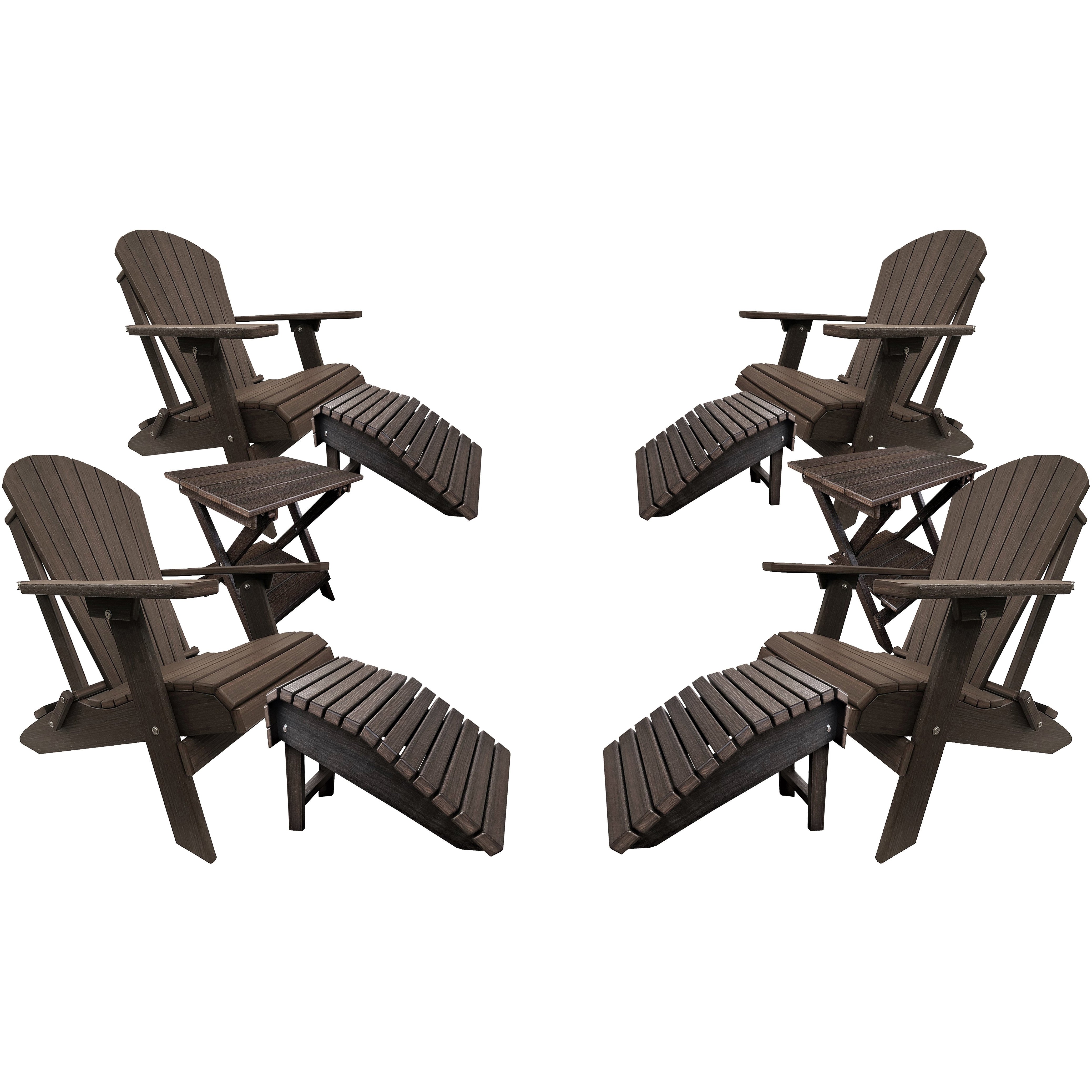 Set of 4 Folding Adirondack Chairs King Size - 4 Folding Ottomans and 2 Folding Side Tables