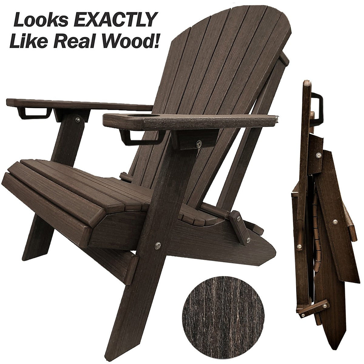 Set of 2 - Unwind Edition King Size Folding Adirondack Chairs With Built In Cupholders + 1 Folding End Table With Removable Tray