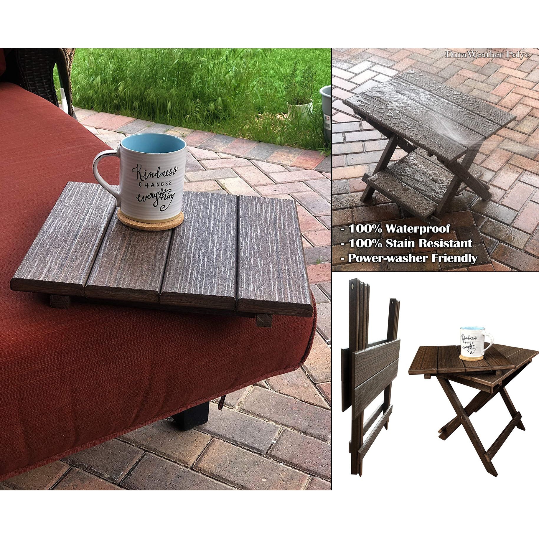 Set of 2 Folding Adirondack Chairs King Size + 1 Folding Side Table With Removable Tray