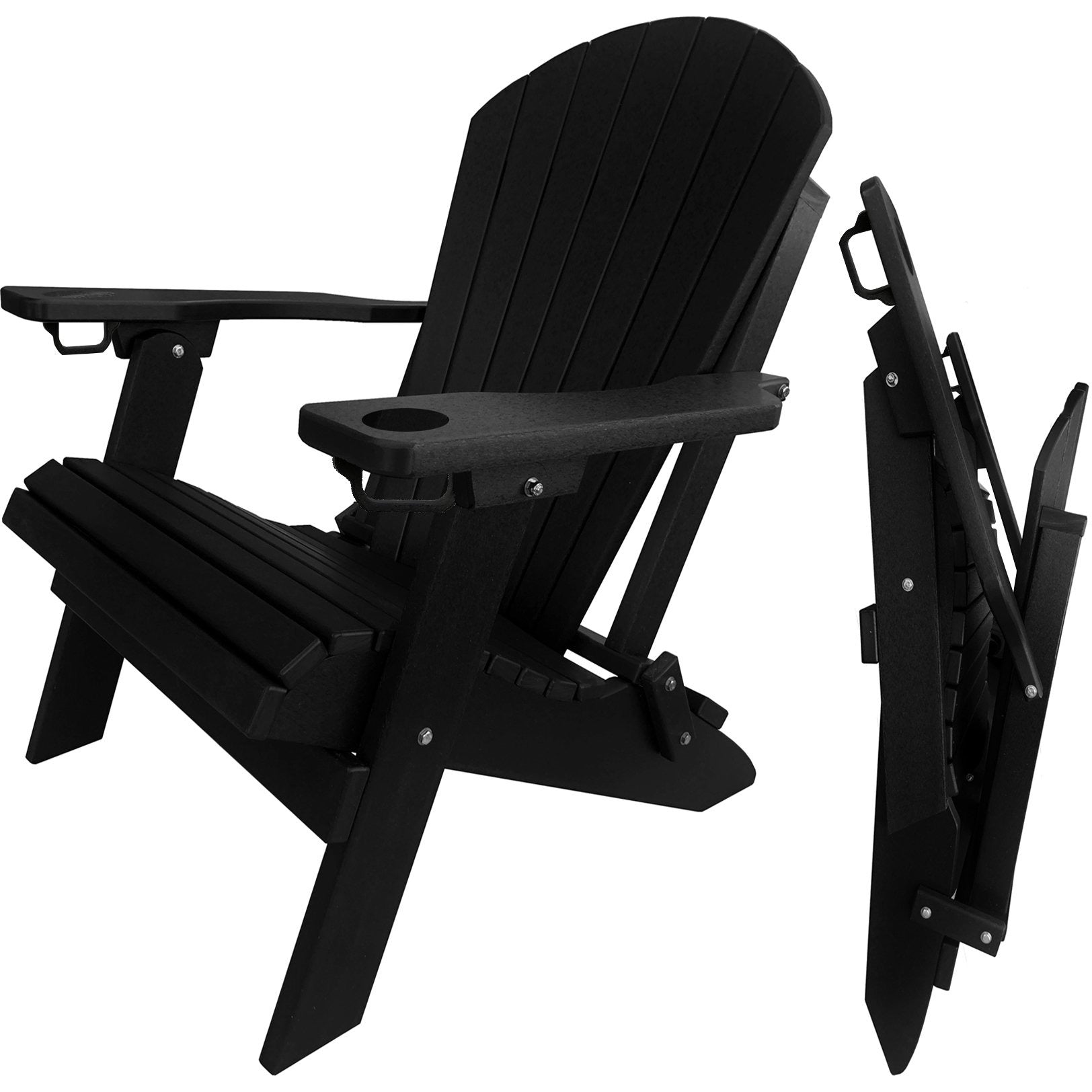 Set of 4 Folding Adirondack Chairs With Built-in Cup Holders King Size