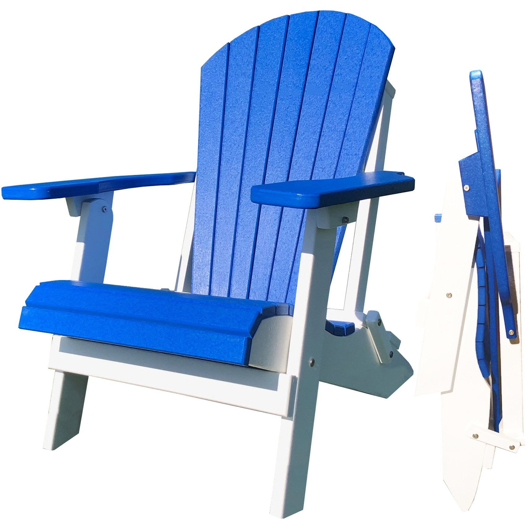 DuraWeather Poly® King Size Folding Adirondack Chair - (Pool Blue on White)