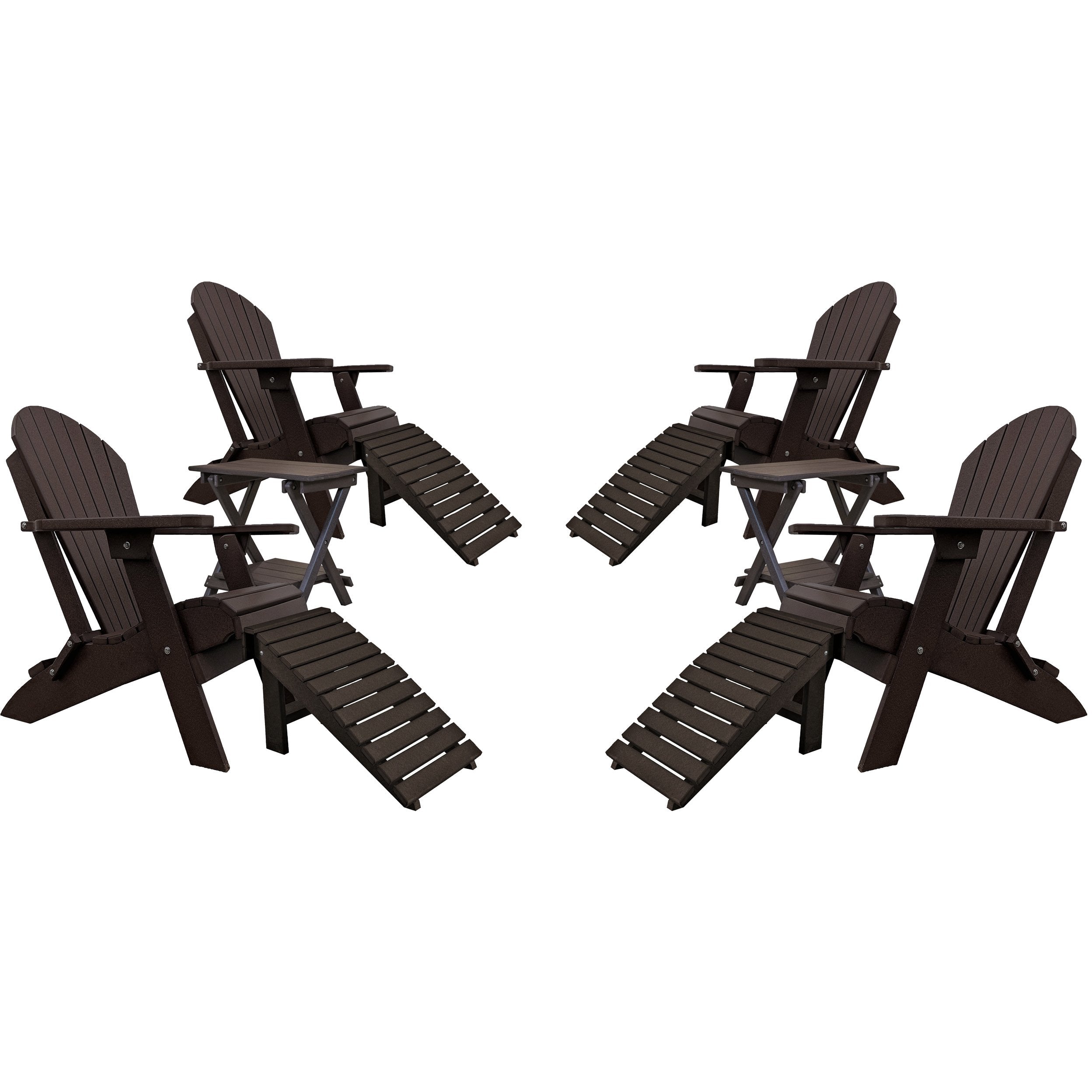Set of 4 Folding Adirondack Chairs King Size - 4 Folding Ottomans and 2 Folding Side Tables