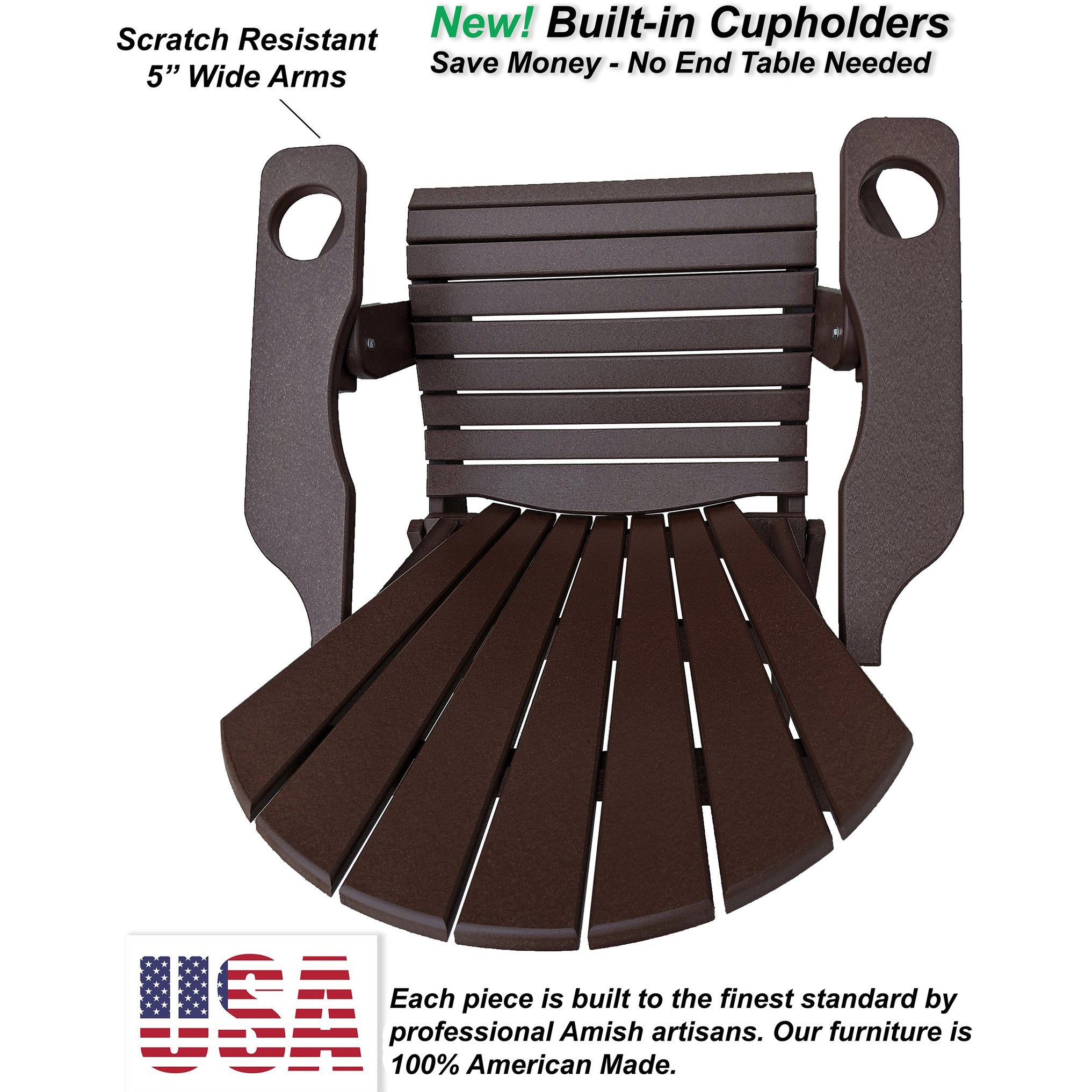 Set of 2 - Unwind Edition King Size Folding Adirondack Chairs With Built In Cupholders + 1 Folding End Table With Removable Tray