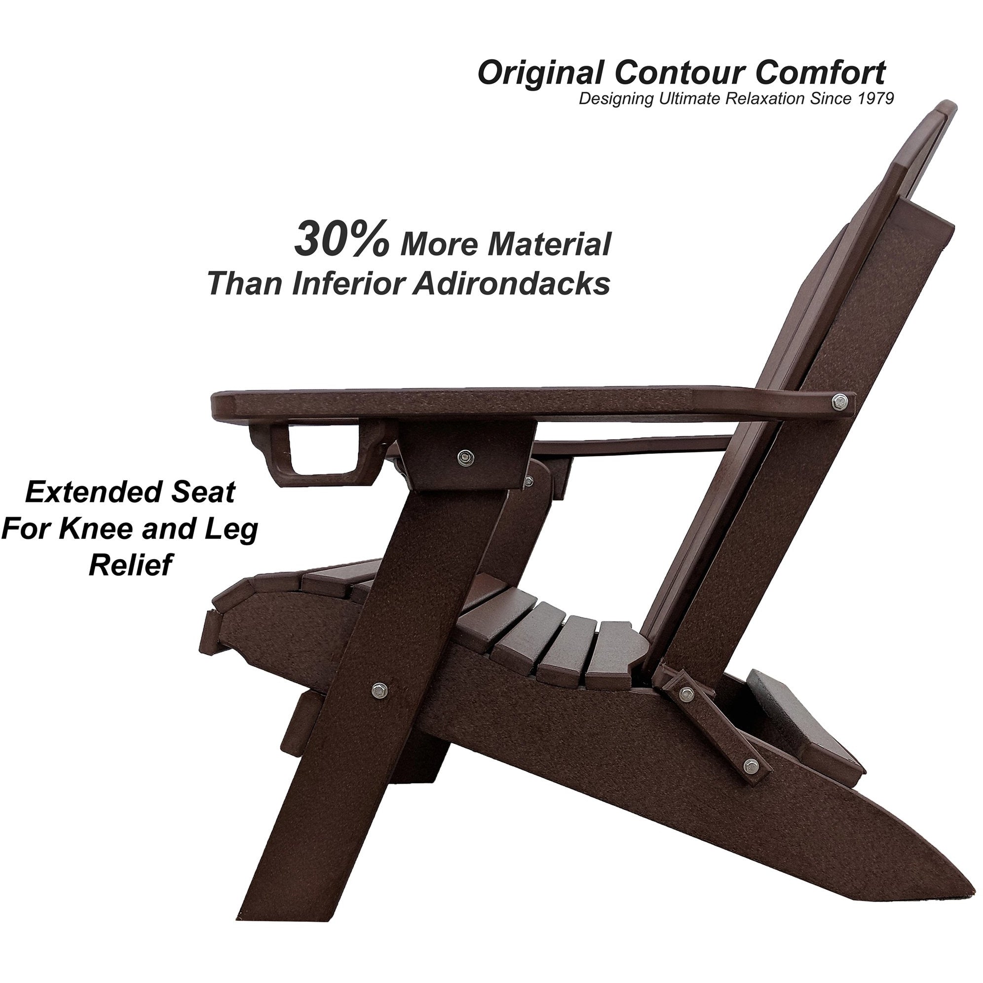 DuraWeather Poly® Premium King Size Folding Adirondack Chair with Built-in Cup Holders - (Chocolate Brown)