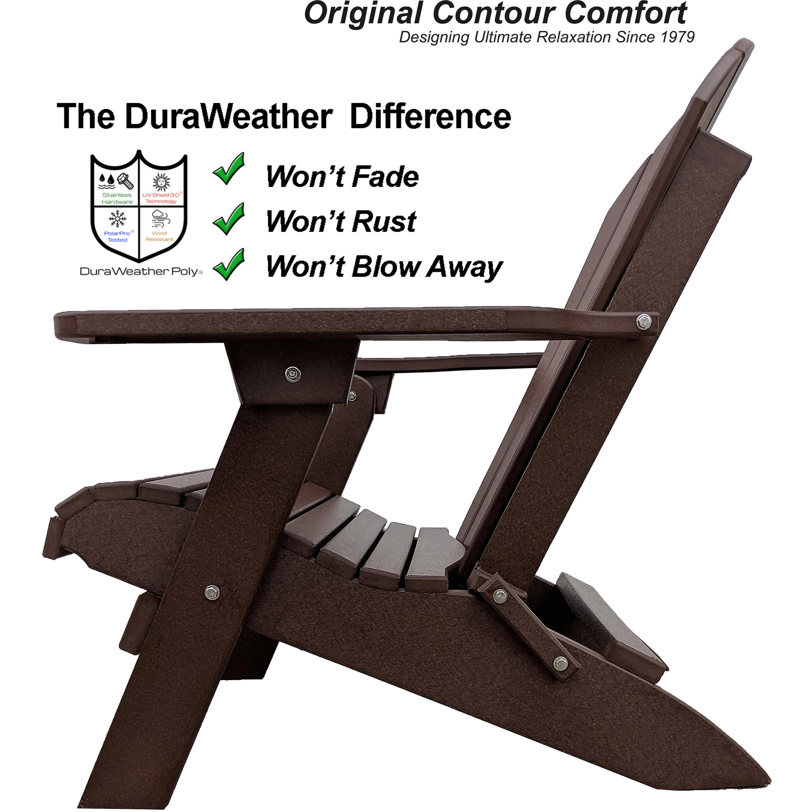 DuraWeather Poly® King Size Folding Adirondack Chair - (Chocolate Brown)