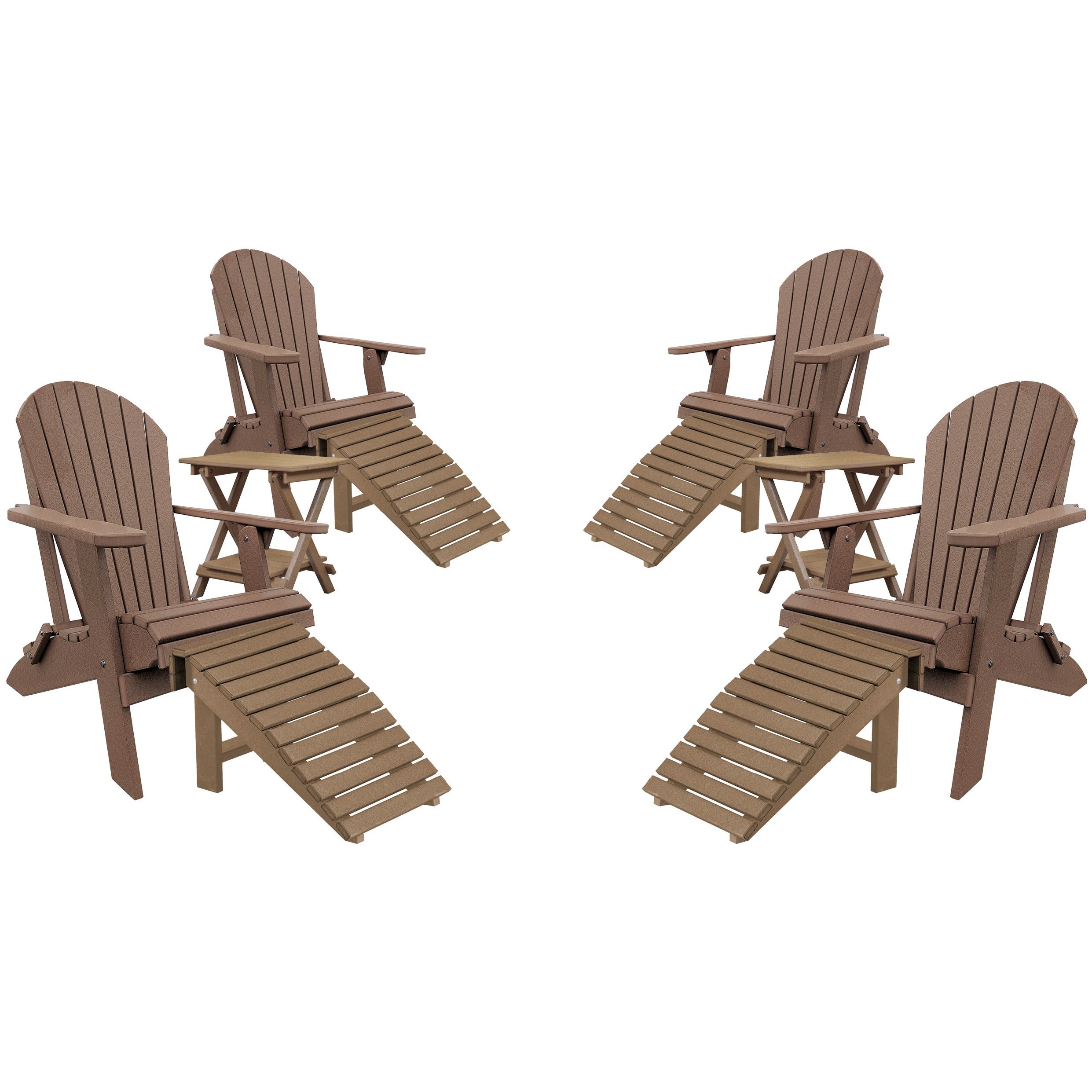 Set of 4 Folding Adirondack Chairs King Size - 4 Folding Ottomans and 2 Folding Side Tables