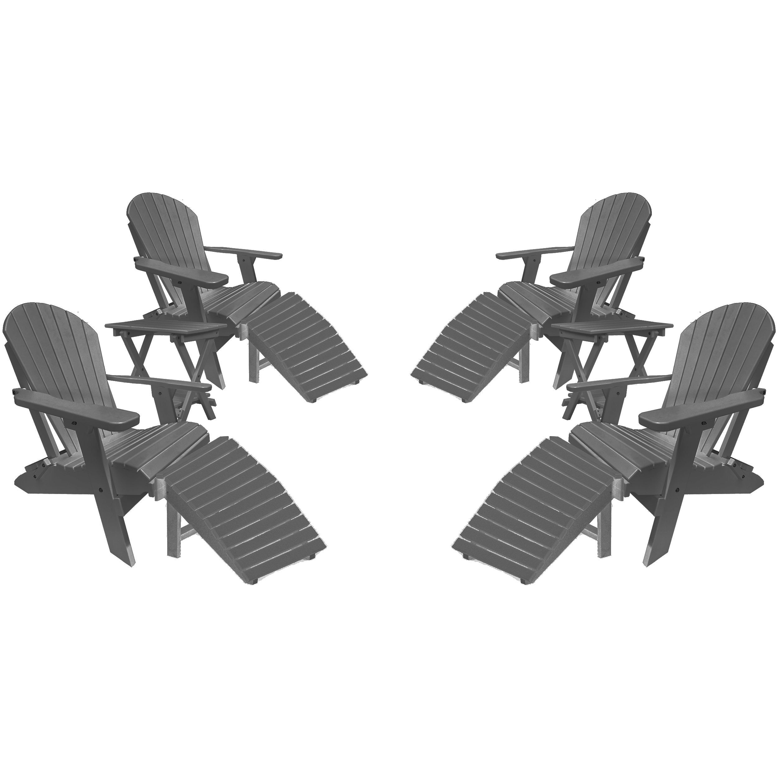 Set of 4 Folding Adirondack Chairs King Size - 4 Folding Ottomans and 2 Folding Side Tables