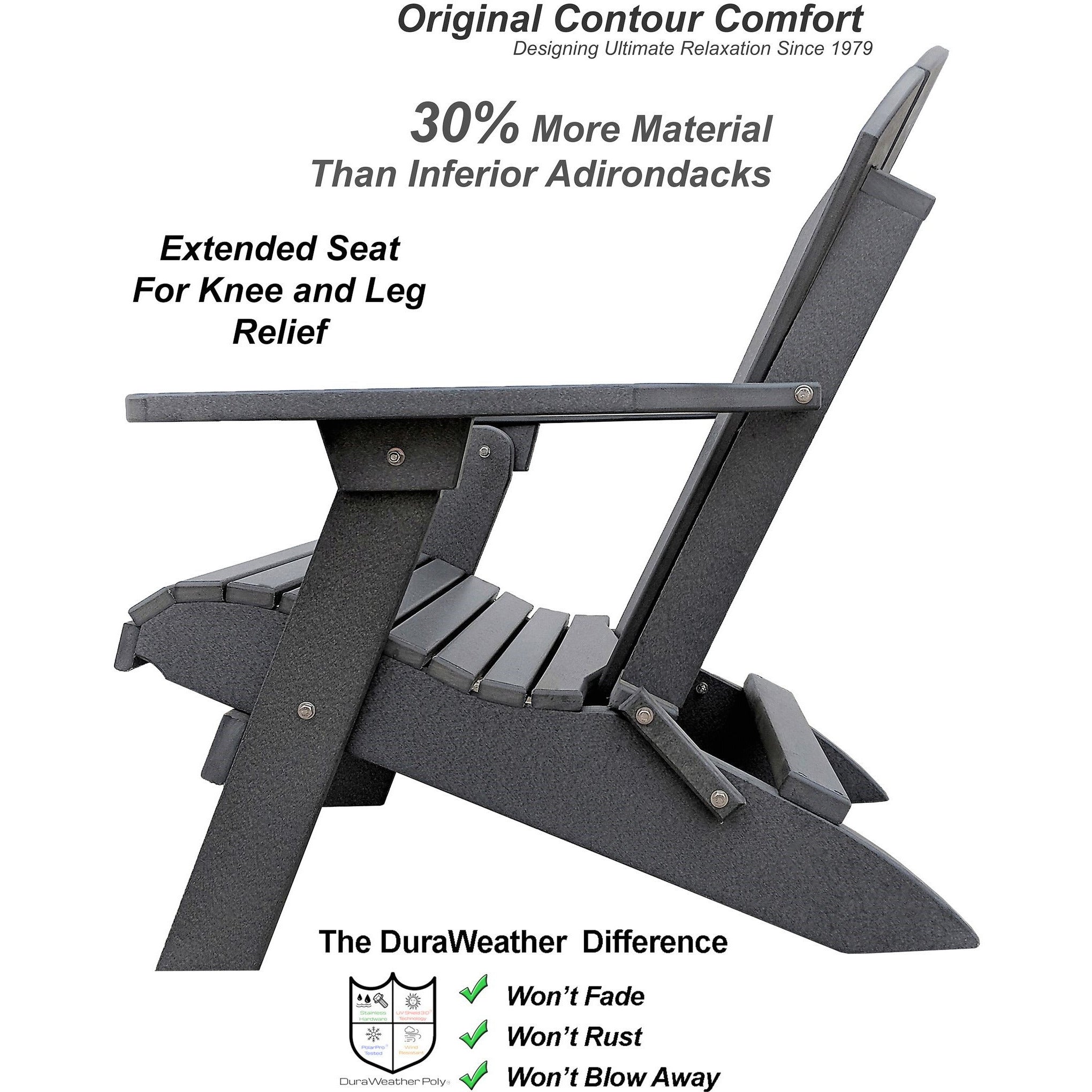 DuraWeather Poly® King Size Folding Adirondack Chair - (Charcoal Grey)