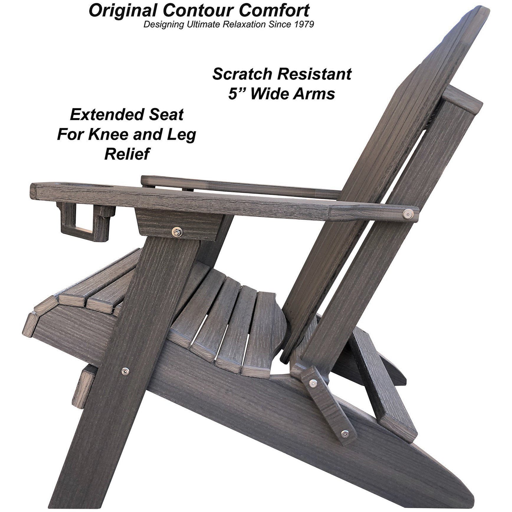 Set of 2 - Unwind Edition King Size Folding Adirondack Chairs With Built In Cupholders + 1 Folding End Table With Removable Tray