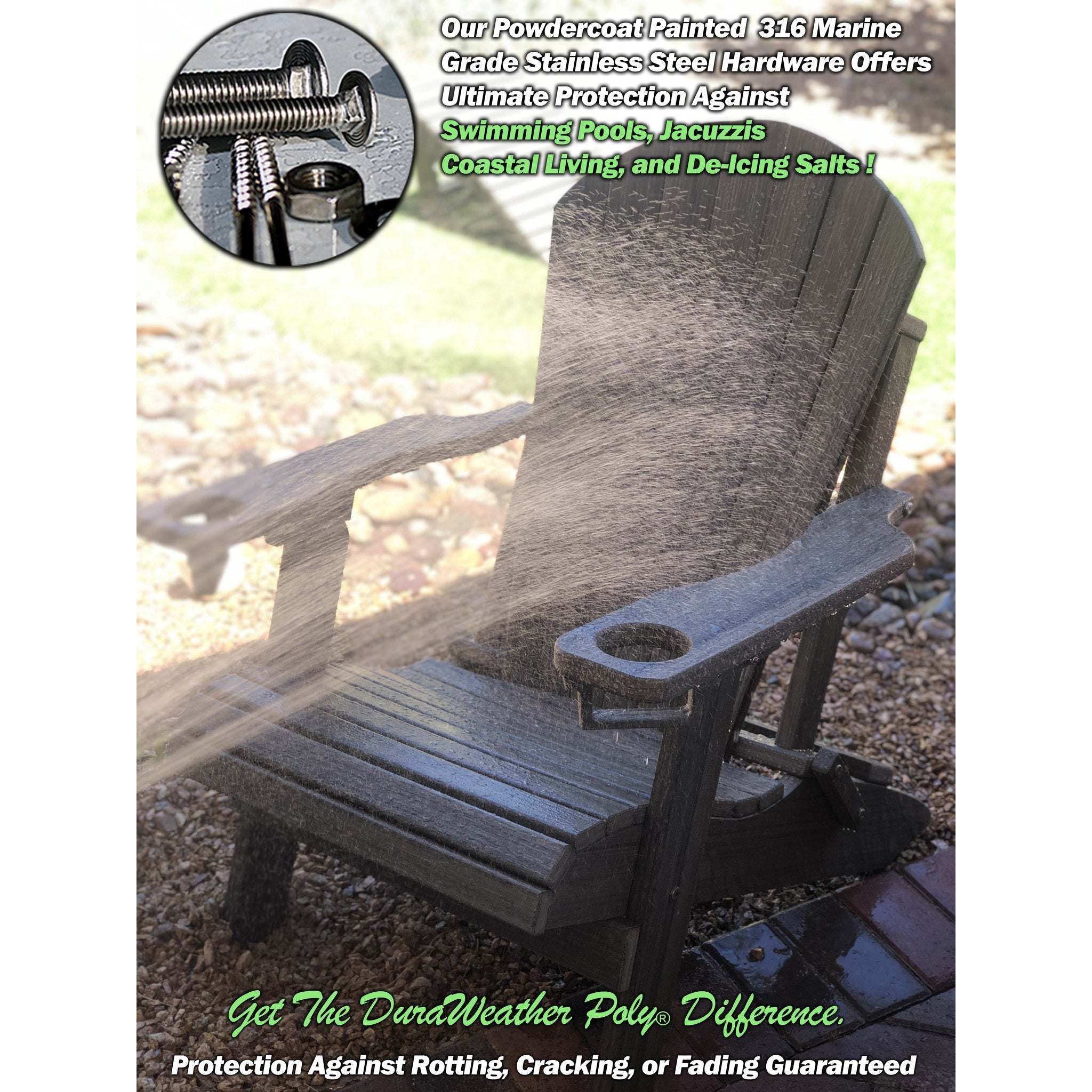 Set of 2 - Unwind Edition King Size Folding Adirondack Chairs With Built In Cupholders + 1 Folding End Table With Removable Tray