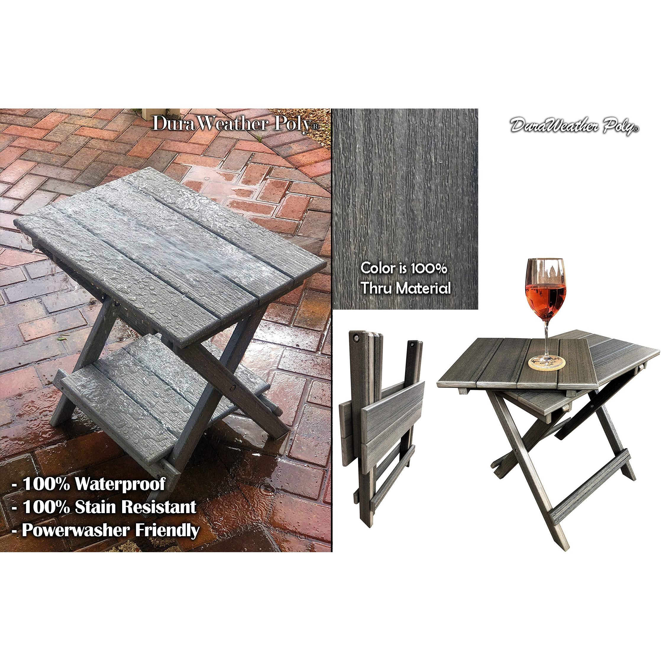 DURAWEATHER POLY® Set of 2 Folding Adirondack Chairs King Size + 1 Folding Side Table With Removable Tray