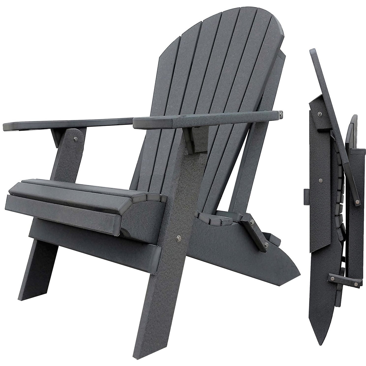 DuraWeather Poly® King Size Folding Adirondack Chair - (Charcoal Grey)