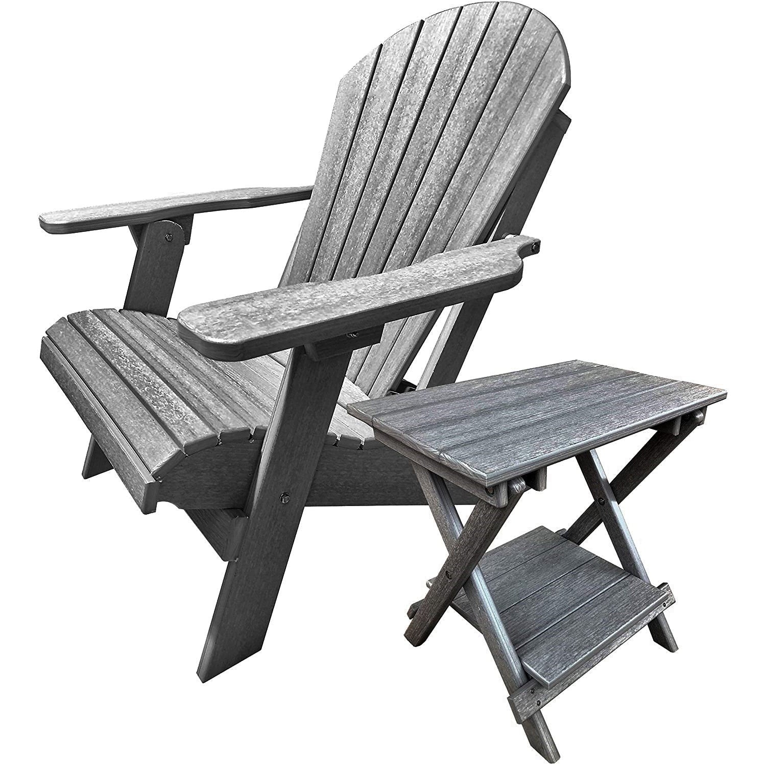 Set of 2 Folding Adirondack Chairs King Size + 1 Folding Side Table With Removable Tray