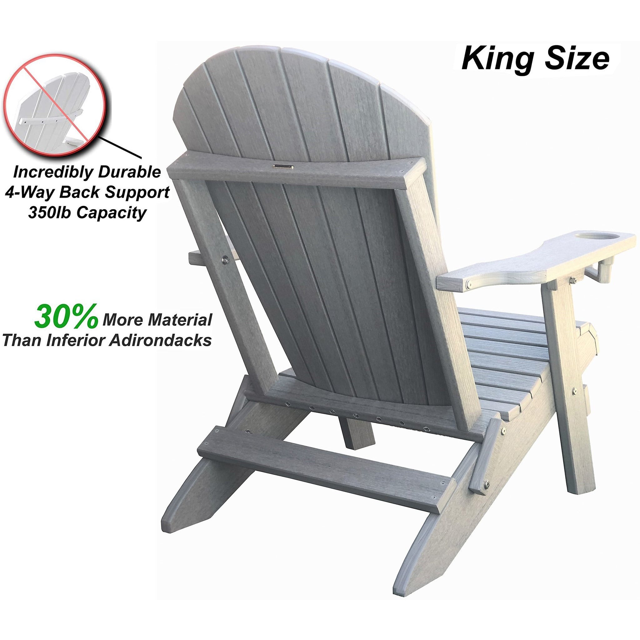 Set of 2 - Unwind Edition King Size Folding Adirondack Chairs With Built In Cupholders + 1 Folding End Table With Removable Tray