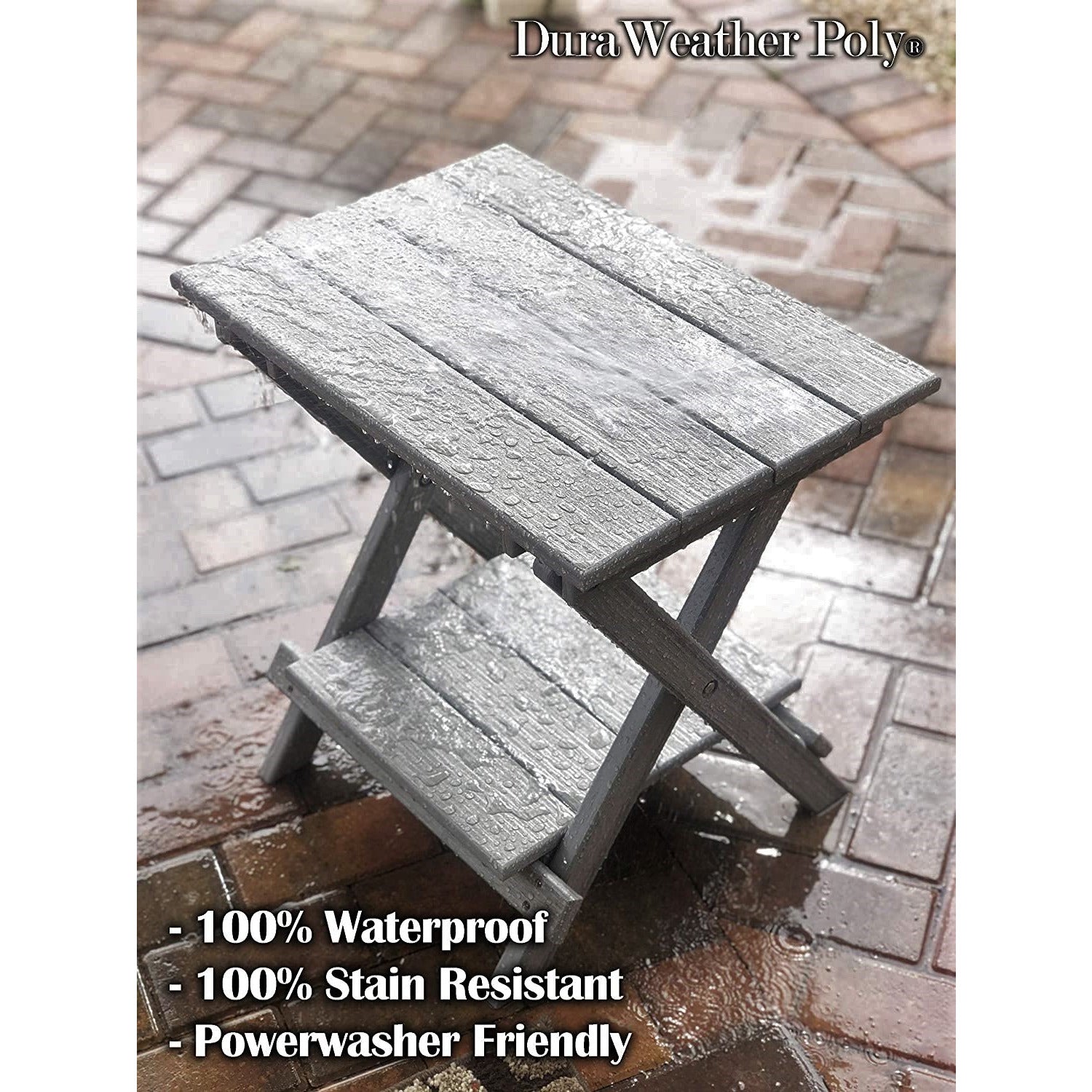 DURAWEATHER POLY® Set of 2 Folding Adirondack Chairs King Size + 1 Folding Side Table With Removable Tray
