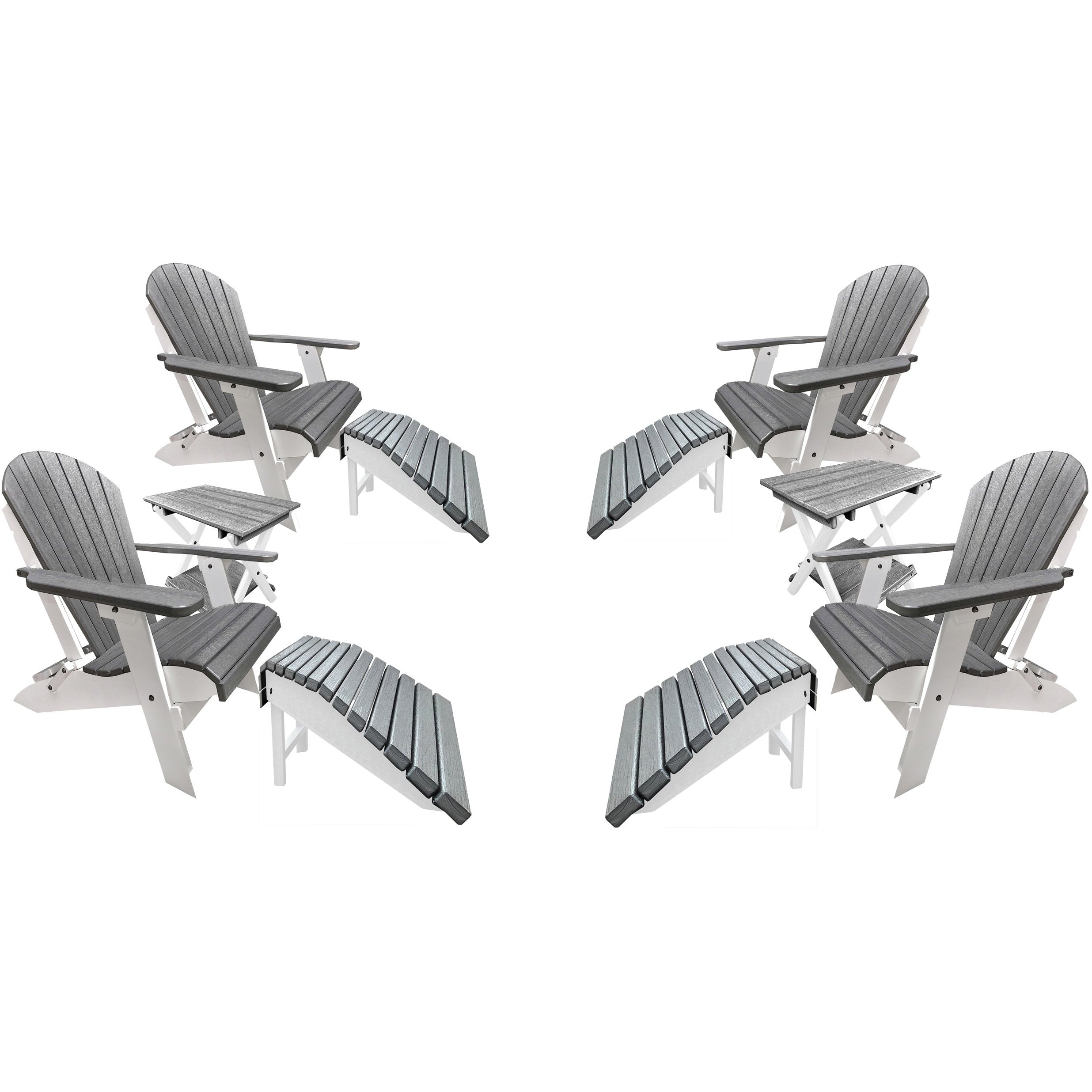 Set of 4 Folding Adirondack Chairs King Size - 4 Folding Ottomans and 2 Folding Side Tables