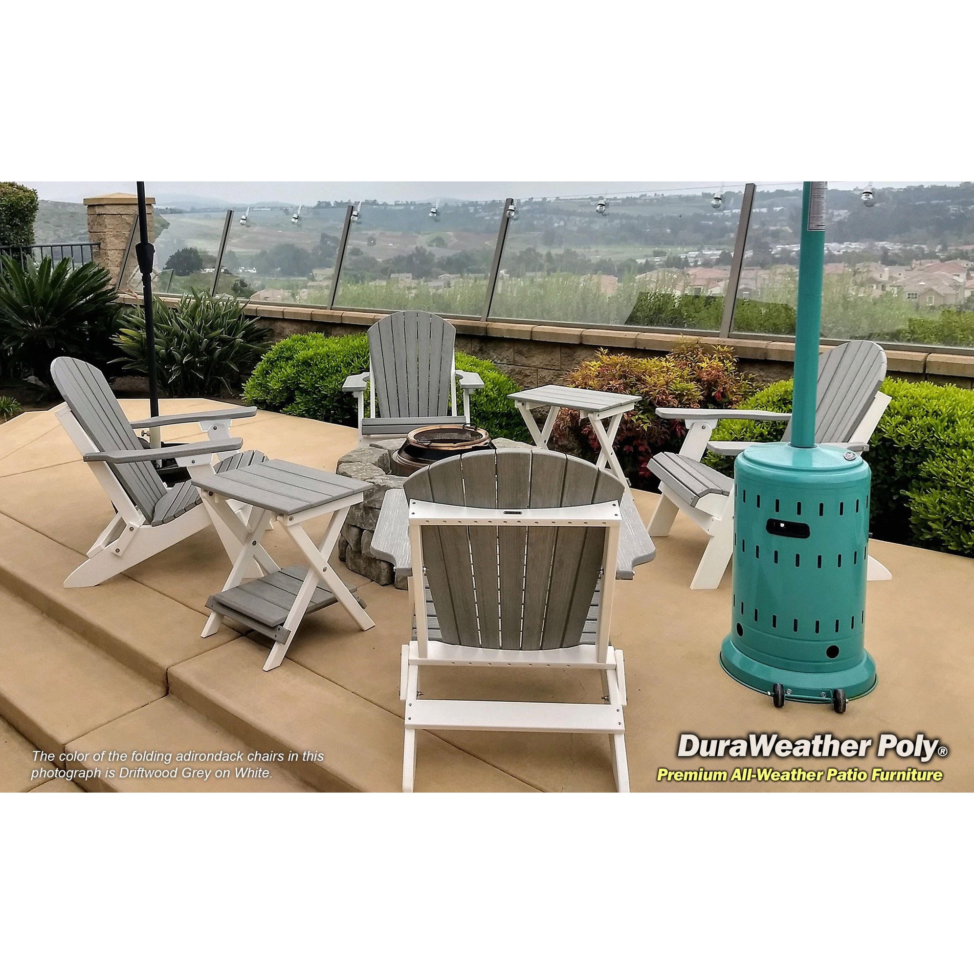 Set of 2 Folding Adirondack Chairs King Size + 1 Folding Side Table With Removable Tray