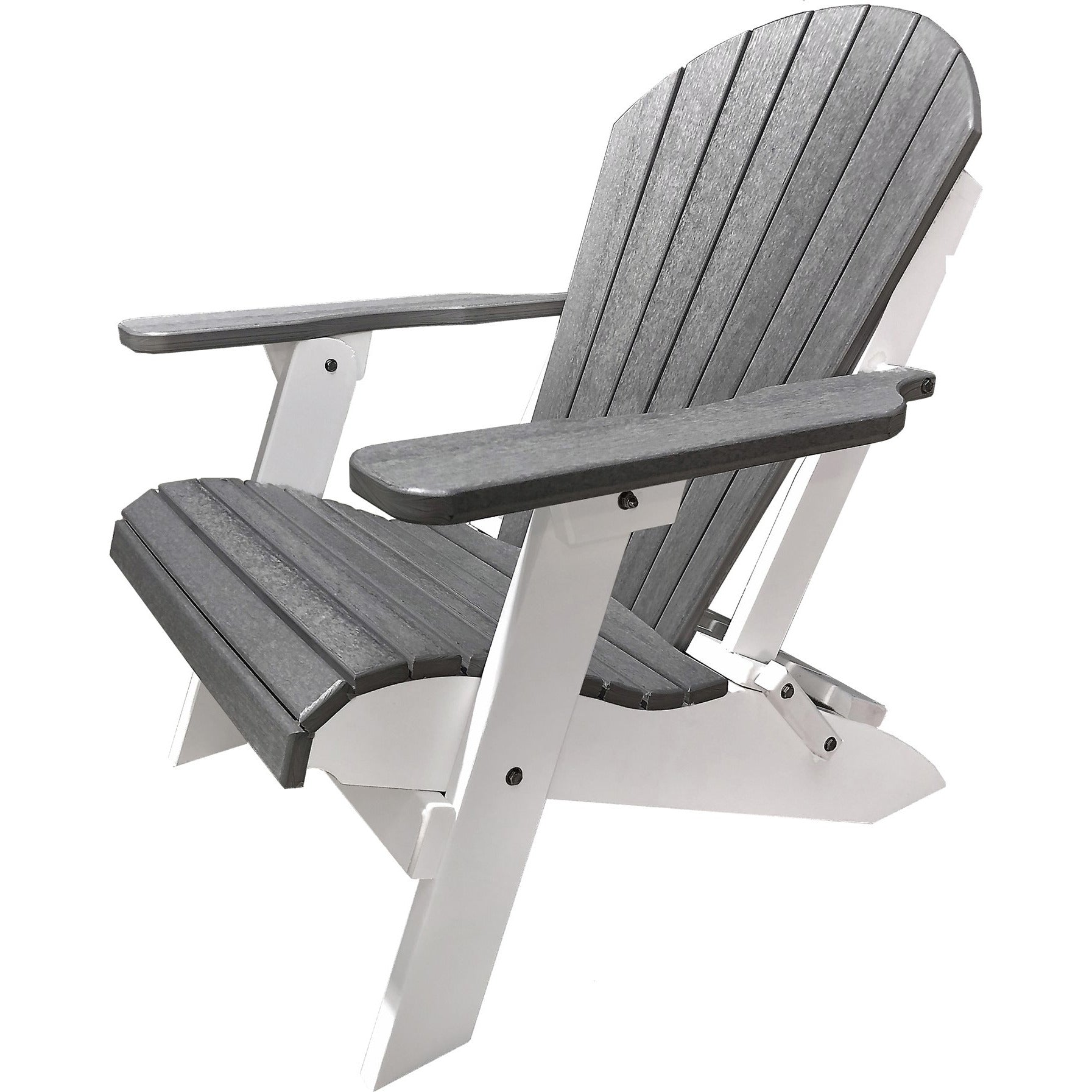 King Size Folding Adirondack Chair - Exclusive Wood Grain Poly-resin -(Driftwood Grey on White)